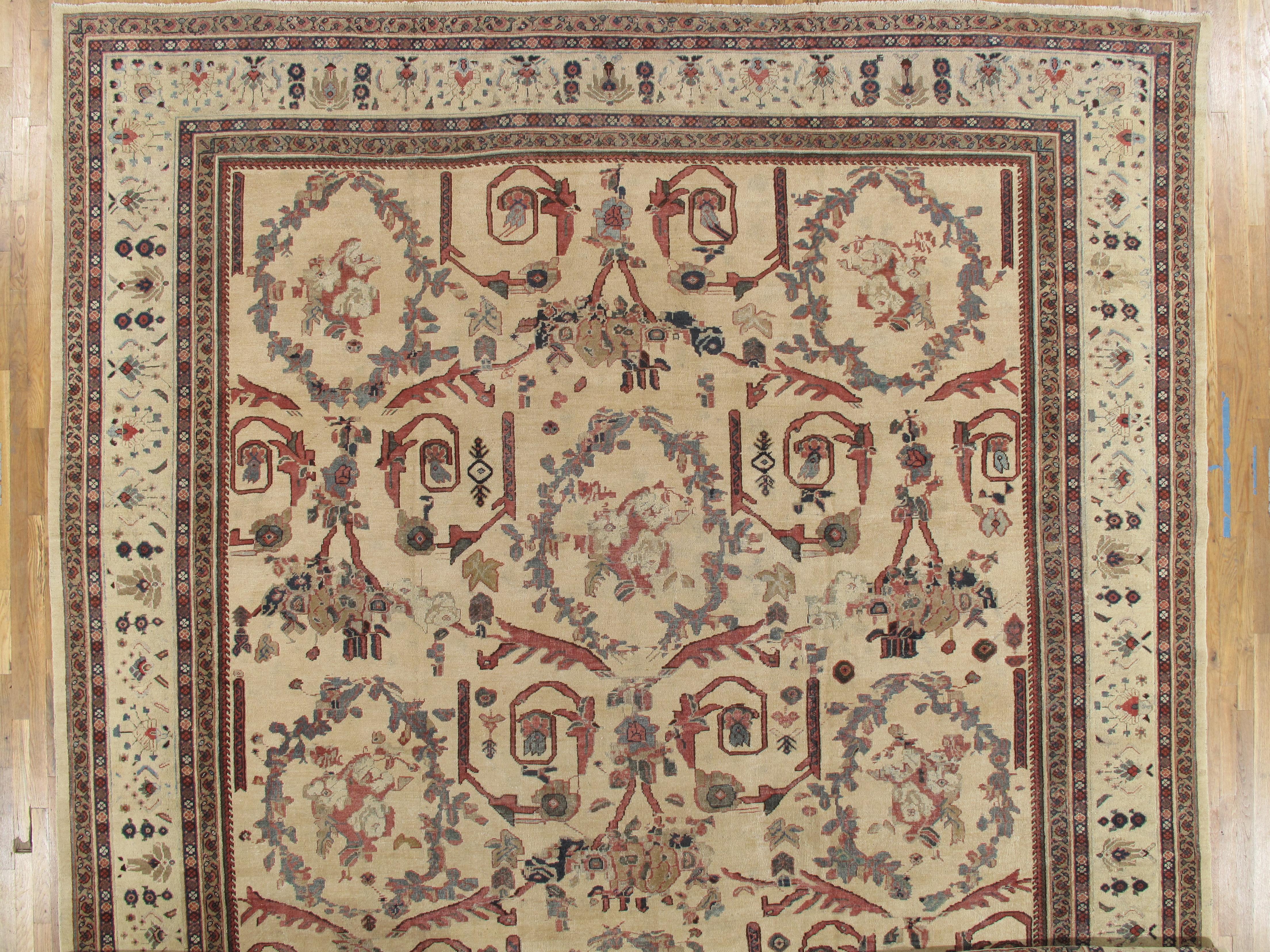 Antiker persischer Sultanabad-Teppich, handgefertigter orientalischer Teppich, Elfenbein, Gold, Grünblau, Grünblau im Angebot 8