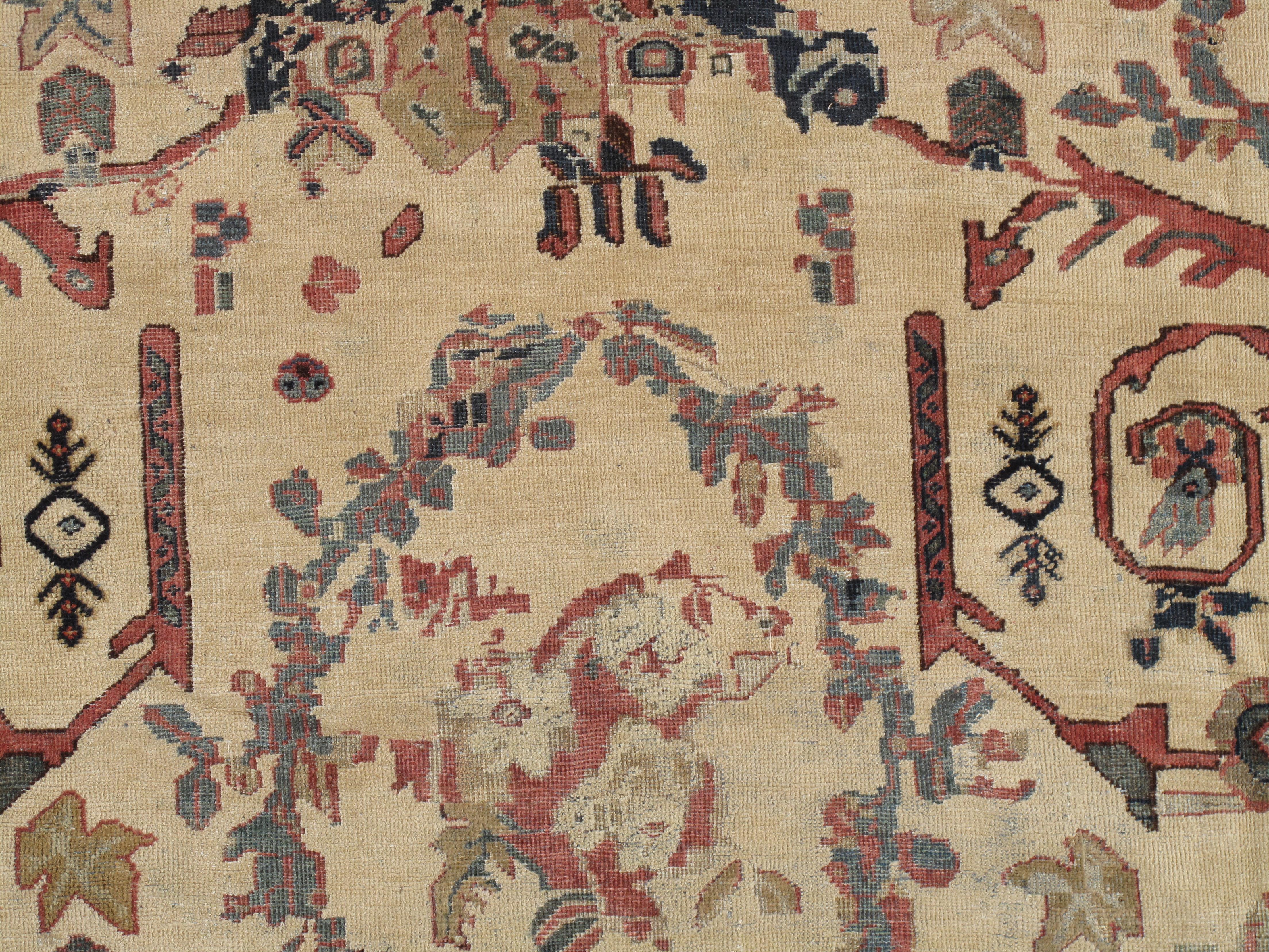 Antiker persischer Sultanabad-Teppich, handgefertigter orientalischer Teppich, Elfenbein, Gold, Grünblau, Grünblau im Angebot 9