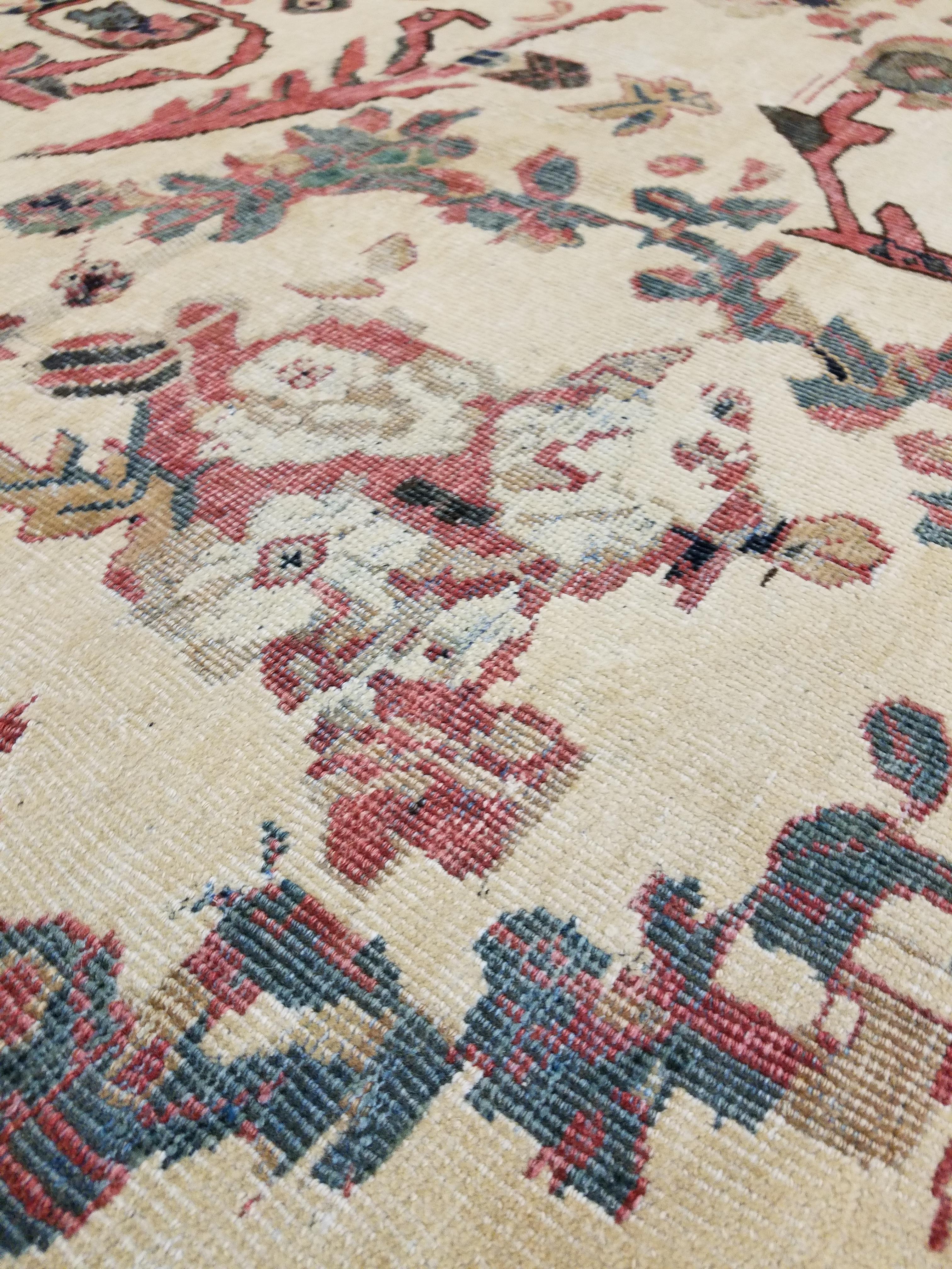 Antiker persischer Sultanabad-Teppich, handgefertigter orientalischer Teppich, Elfenbein, Gold, Grünblau, Grünblau (19. Jahrhundert) im Angebot