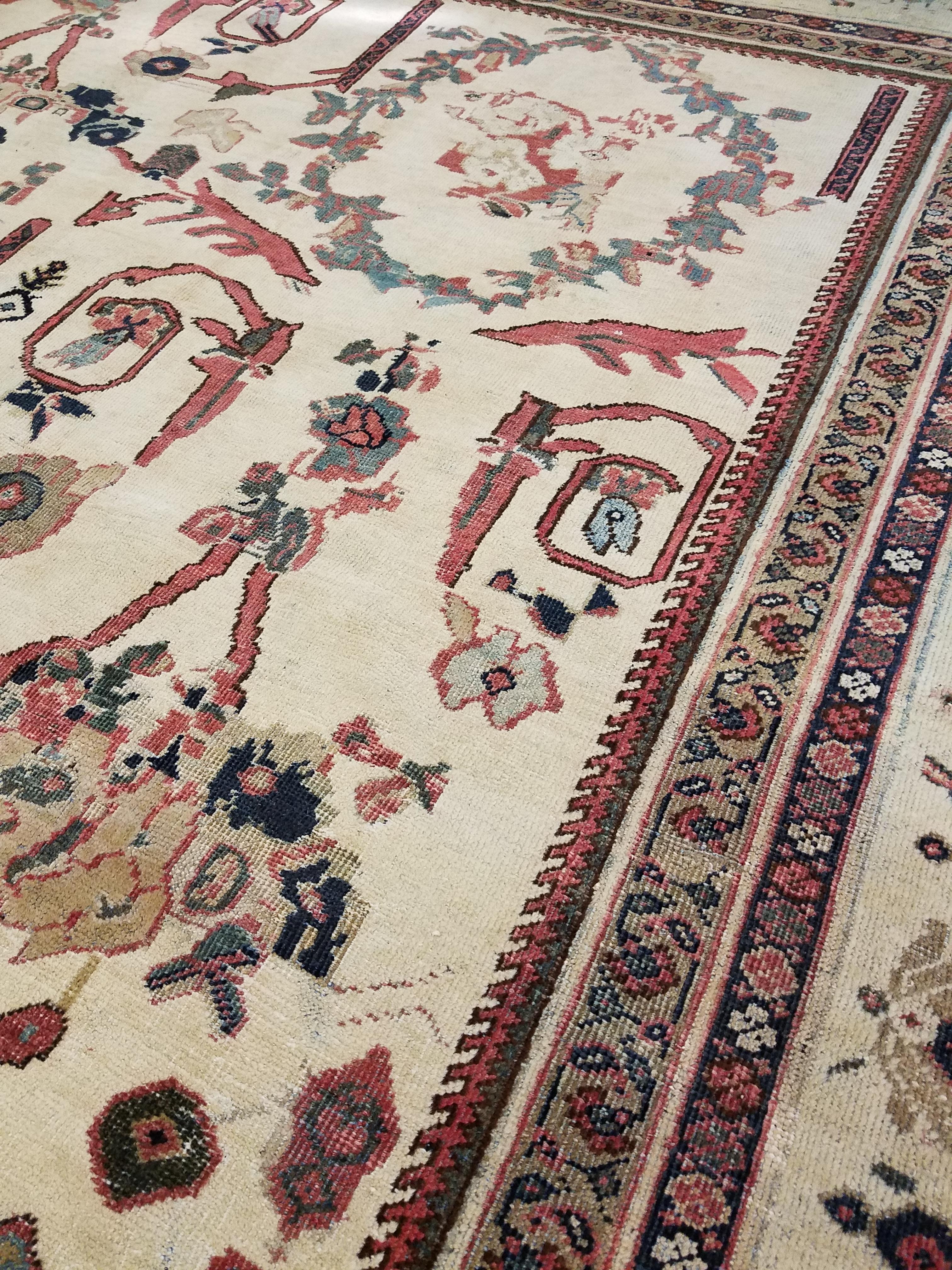 Antiker persischer Sultanabad-Teppich, handgefertigter orientalischer Teppich, Elfenbein, Gold, Grünblau, Grünblau im Angebot 2