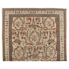 Antique Persian Sultanabad Carpet Handmade Oriental Rug, Ivory, Gold, Green Blue