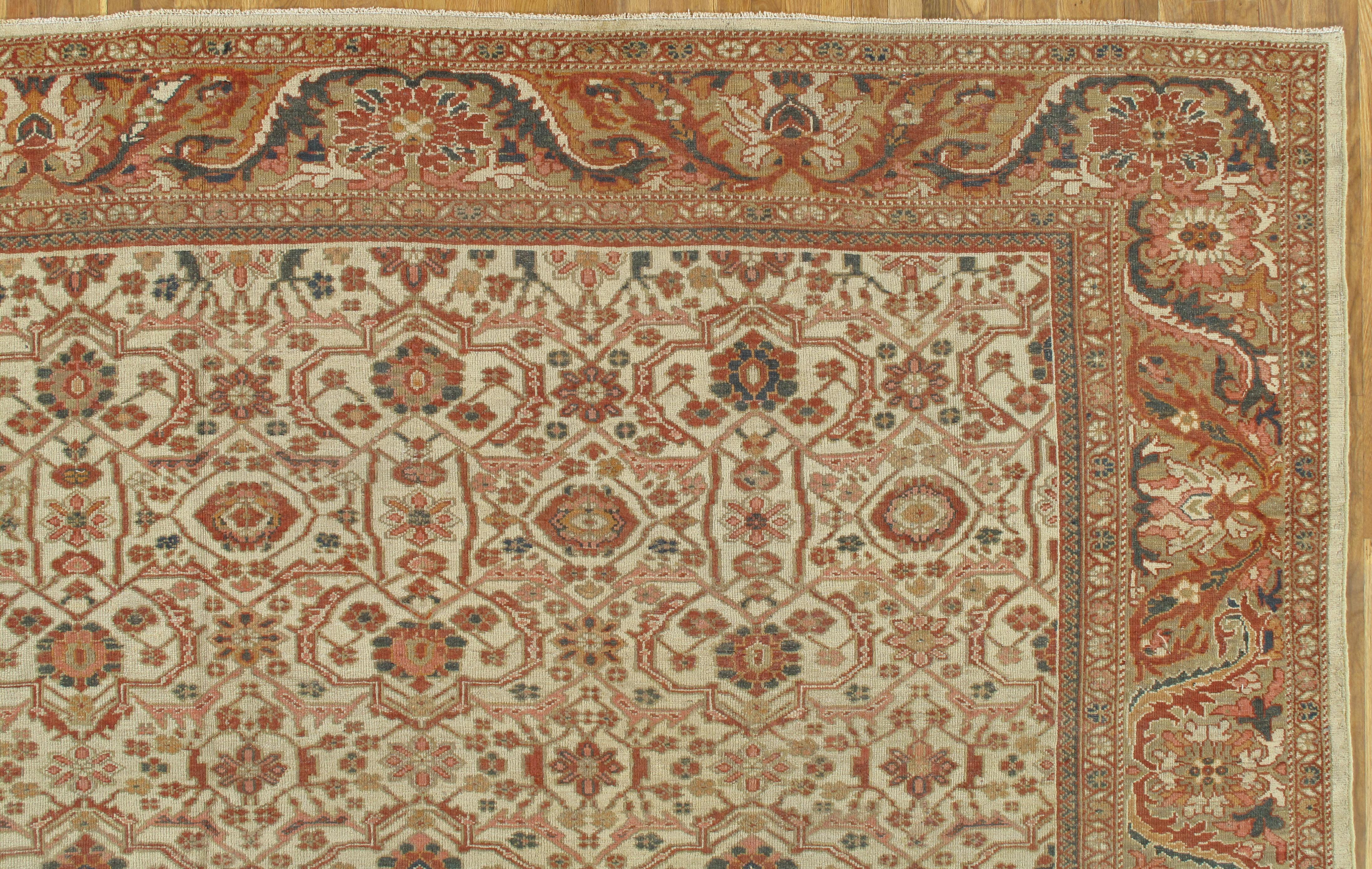 Hand-Knotted Antique Persian Sultanabad Carpet, Handmade Oriental Rug, Ivory, Gray and Taupe