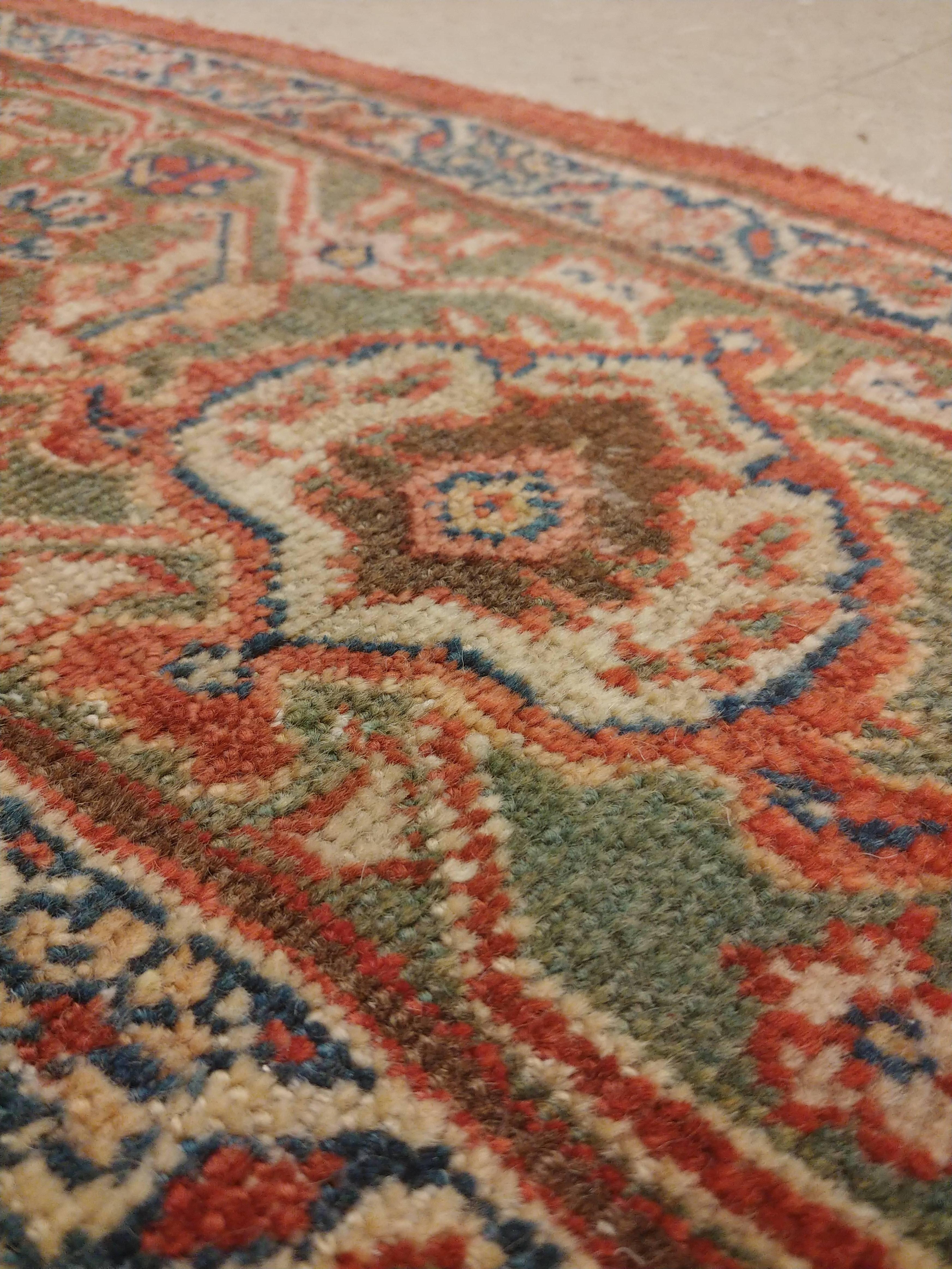 Wool Antique Persian Sultanabad Carpet, Handmade Oriental Rug, Light Blue, Red, Green