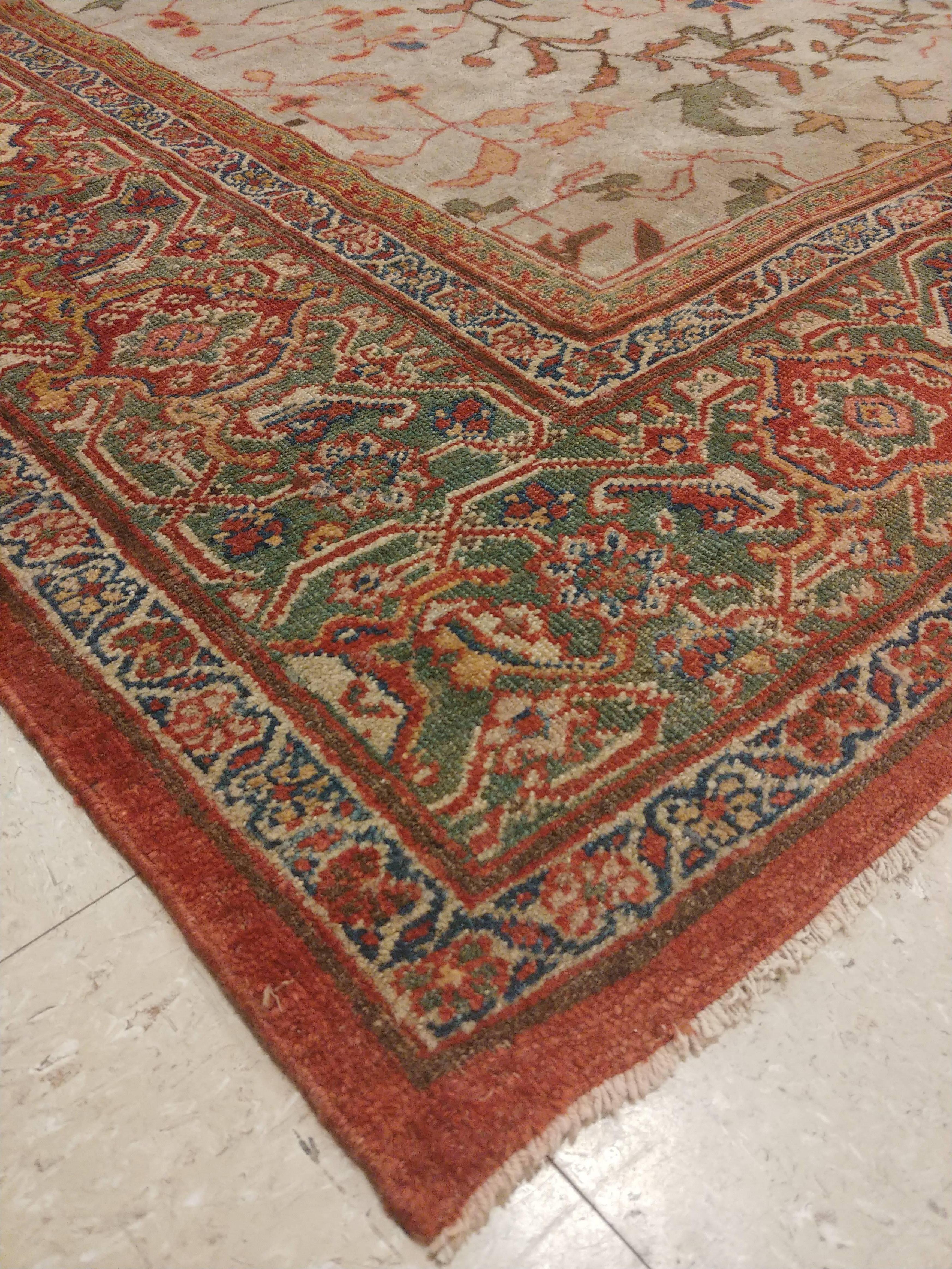 Antique Persian Sultanabad Carpet, Handmade Oriental Rug, Light Blue, Red, Green 1