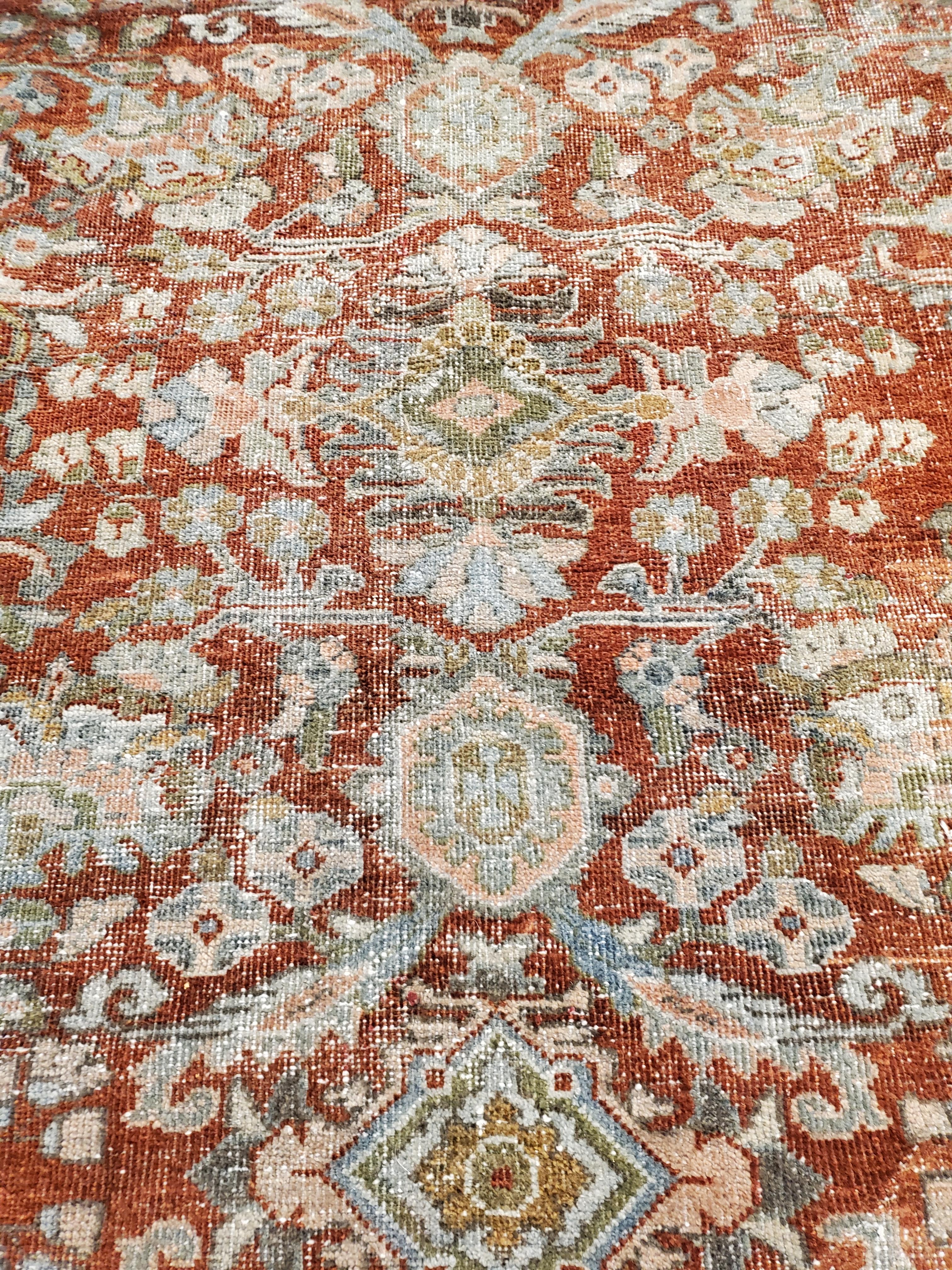 Antique Persian Sultanabad Carpet, Handmade Oriental Rug, Light Blue, Rust, Gray For Sale 5