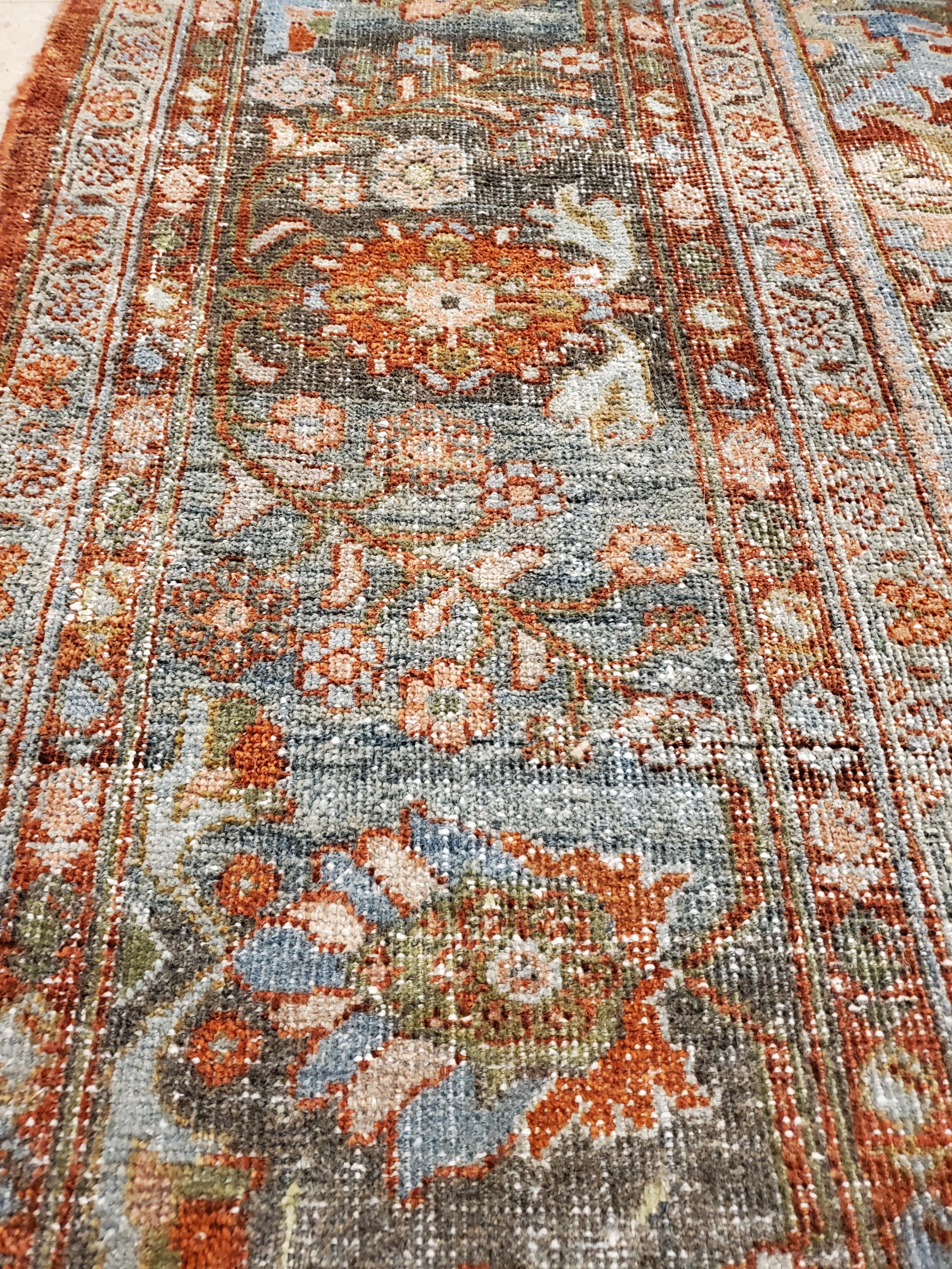 20th Century Antique Persian Sultanabad Carpet, Handmade Oriental Rug, Light Blue, Rust, Gray For Sale
