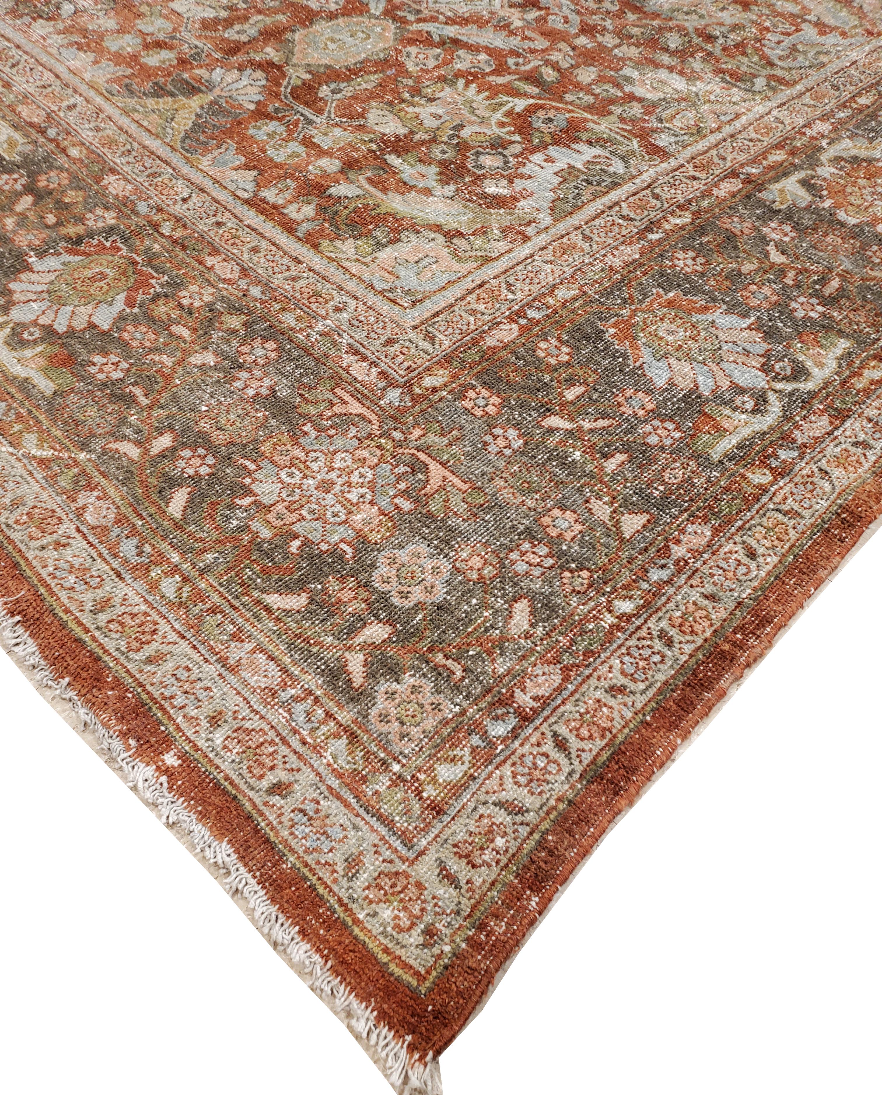 Antique Persian Sultanabad Carpet, Handmade Oriental Rug, Light Blue, Rust, Gray For Sale 1