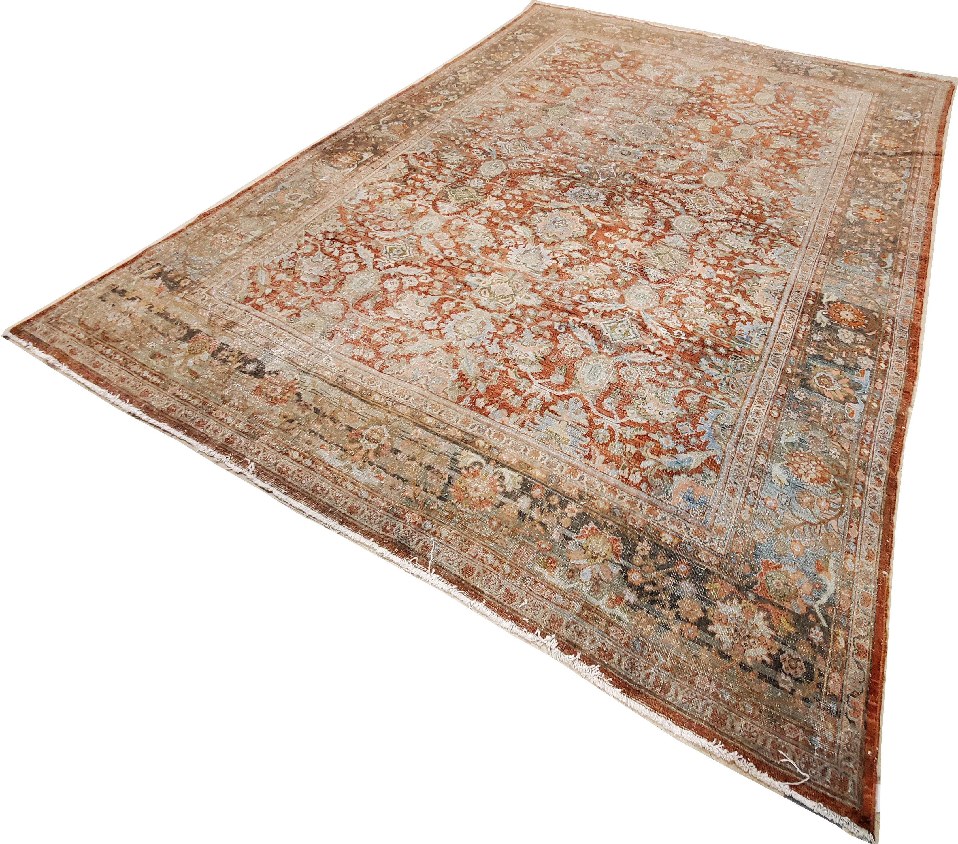 Antique Persian Sultanabad Carpet, Handmade Oriental Rug, Light Blue, Rust, Gray For Sale 3