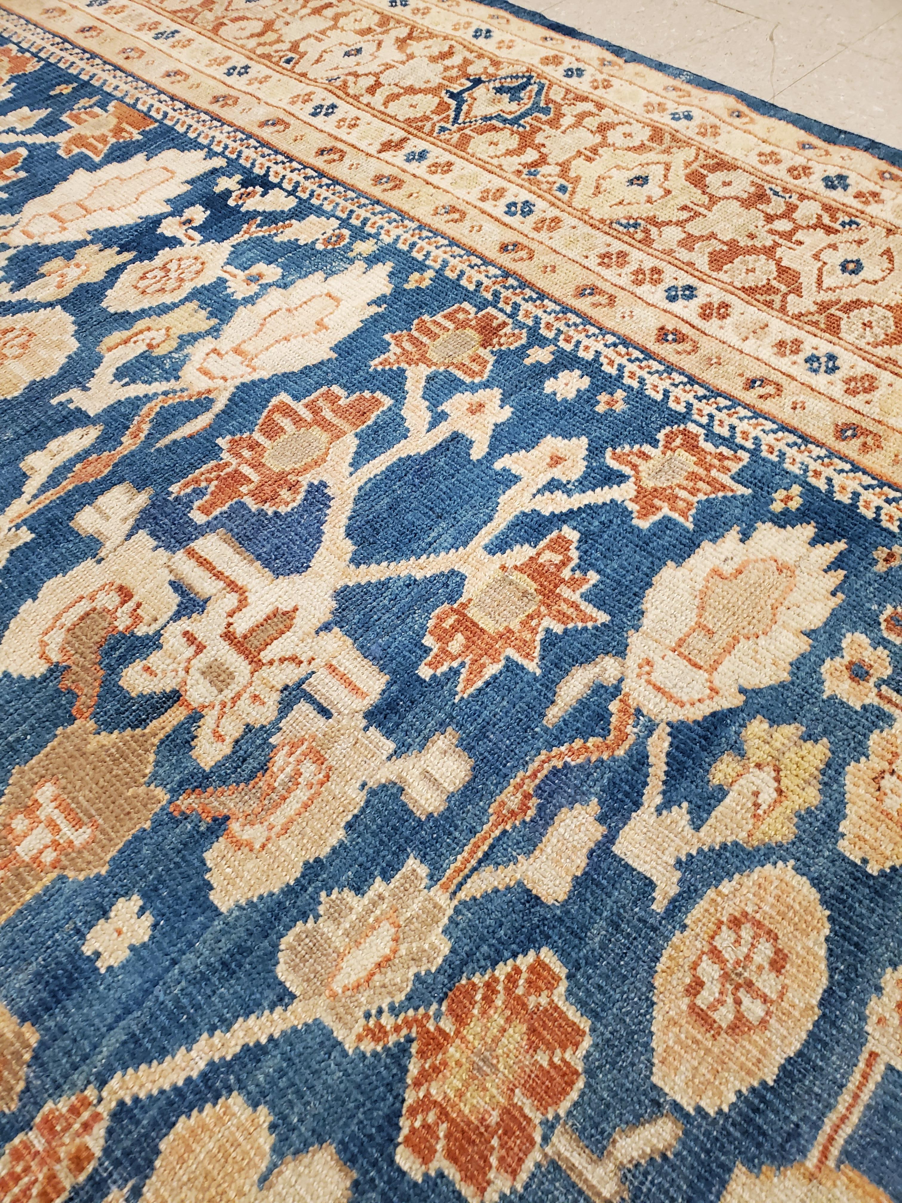 Antique Persian Sultanabad Carpet, Handmade Oriental Rug, Light Blue, Terracotta For Sale 1