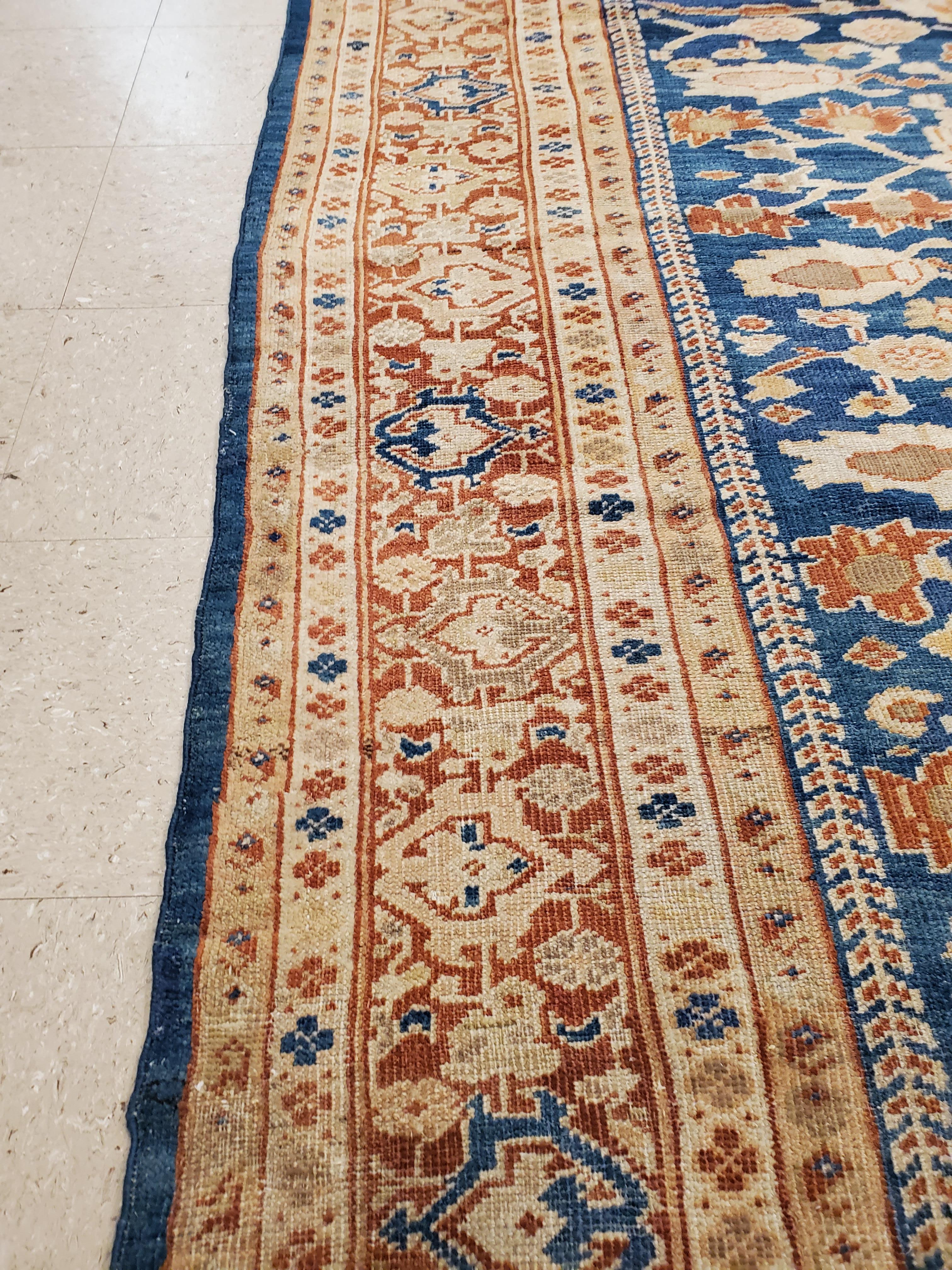 Antique Persian Sultanabad Carpet, Handmade Oriental Rug, Light Blue, Terracotta For Sale 2