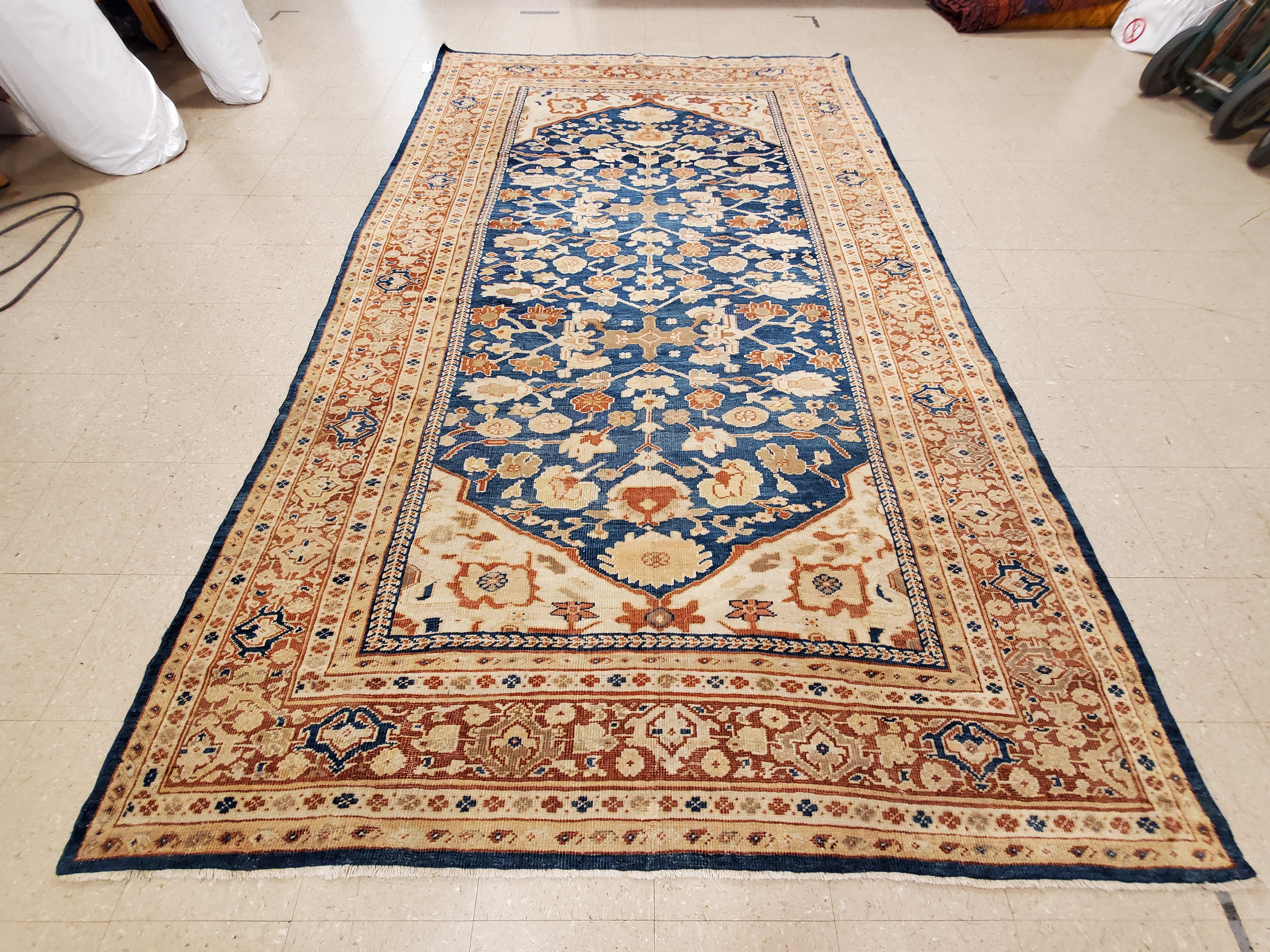 Antique Persian Sultanabad Carpet, Handmade Oriental Rug, Light Blue, Terracotta For Sale 3
