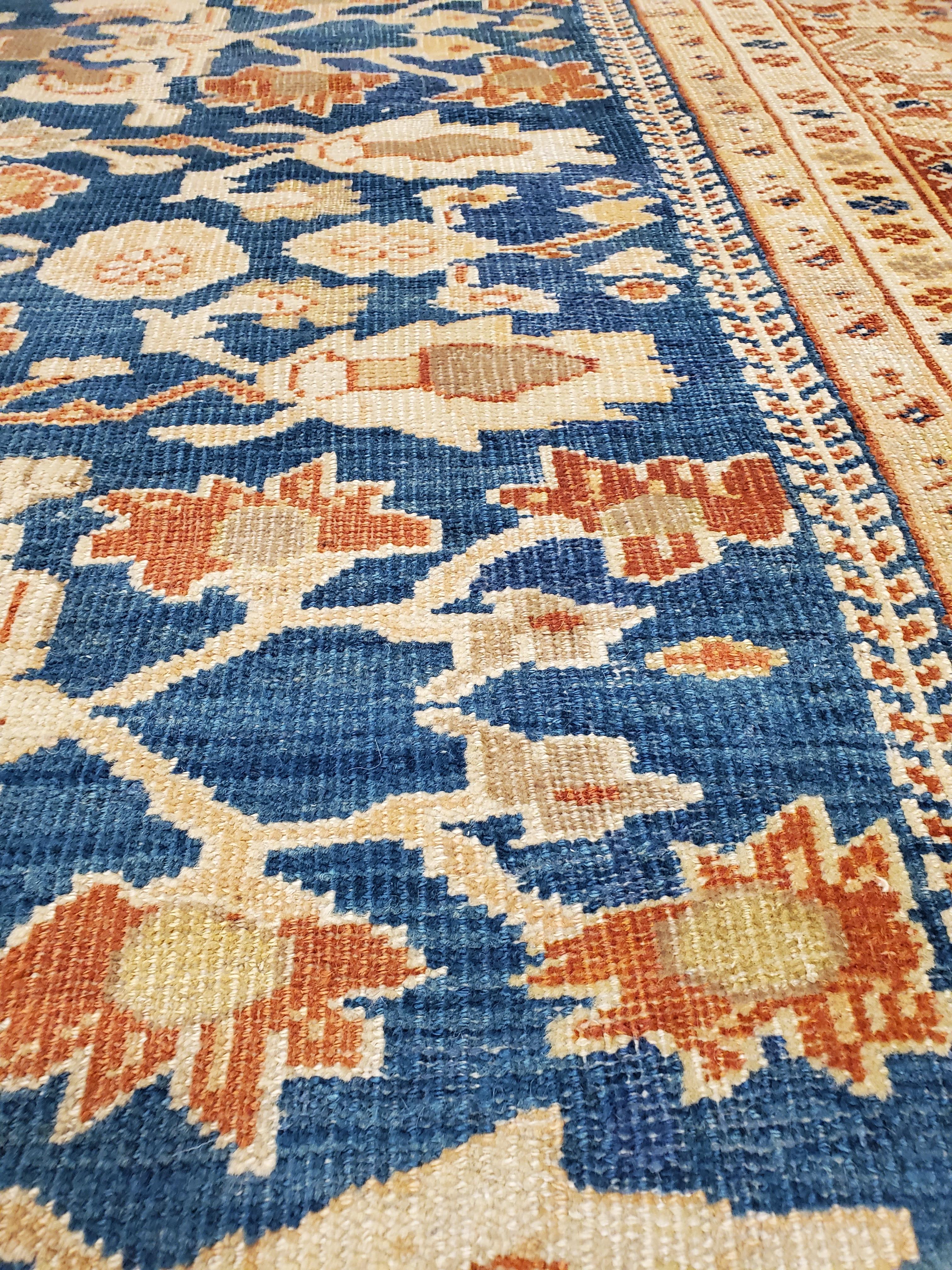 Hand-Knotted Antique Persian Sultanabad Carpet, Handmade Oriental Rug, Light Blue, Terracotta For Sale