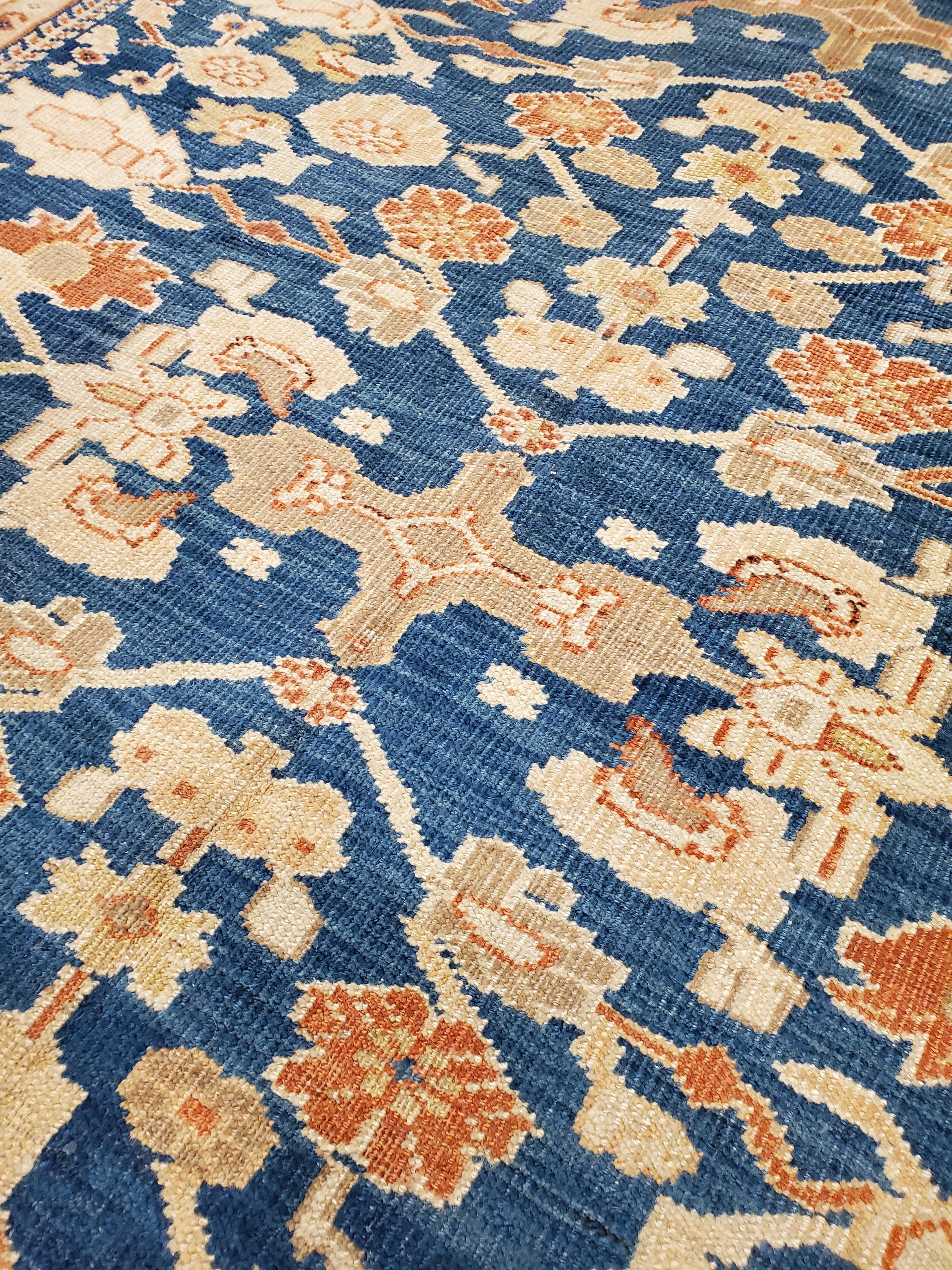 Antique Persian Sultanabad Carpet, Handmade Oriental Rug, Light Blue, Terracotta In Excellent Condition For Sale In Port Washington, NY