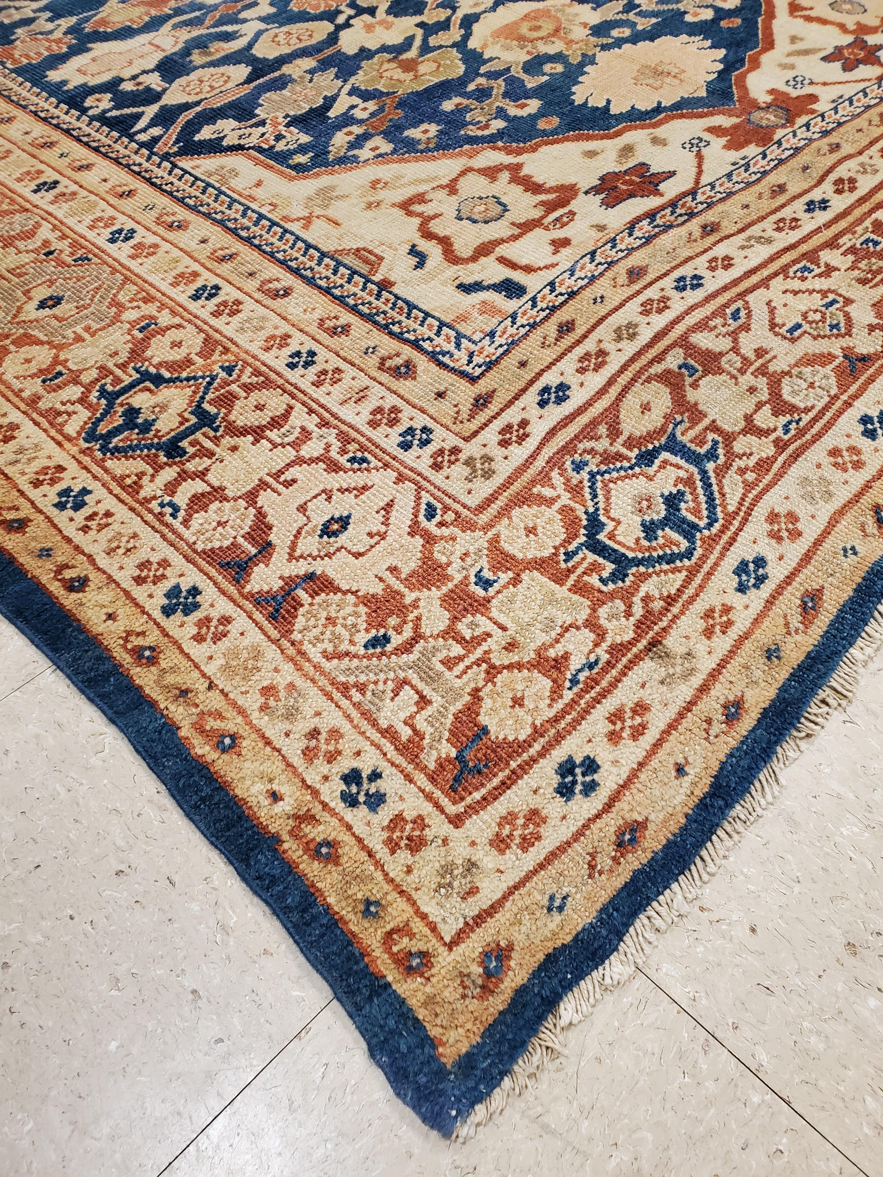 19th Century Antique Persian Sultanabad Carpet, Handmade Oriental Rug, Light Blue, Terracotta For Sale