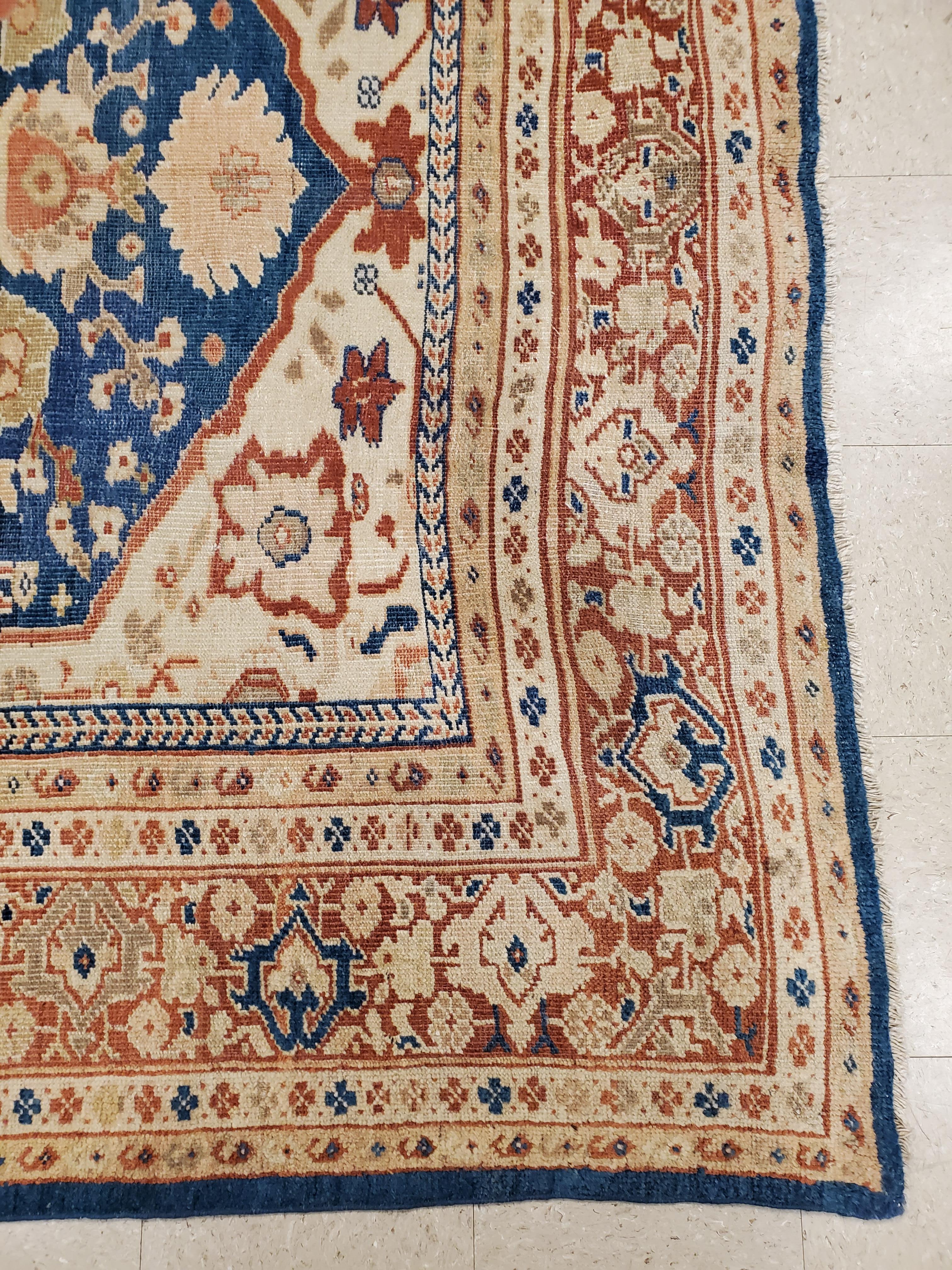 Wool Antique Persian Sultanabad Carpet, Handmade Oriental Rug, Light Blue, Terracotta For Sale