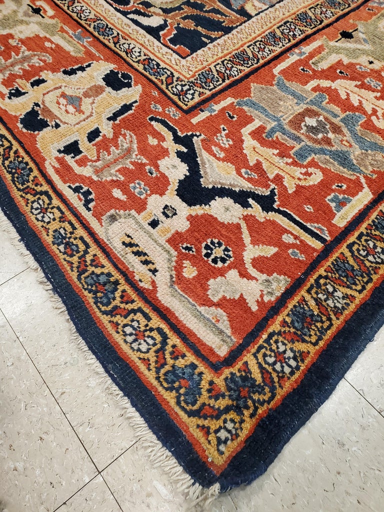 Antique Persian Sultanabad Carpet, Handmade Oriental Rug, Navy Blue