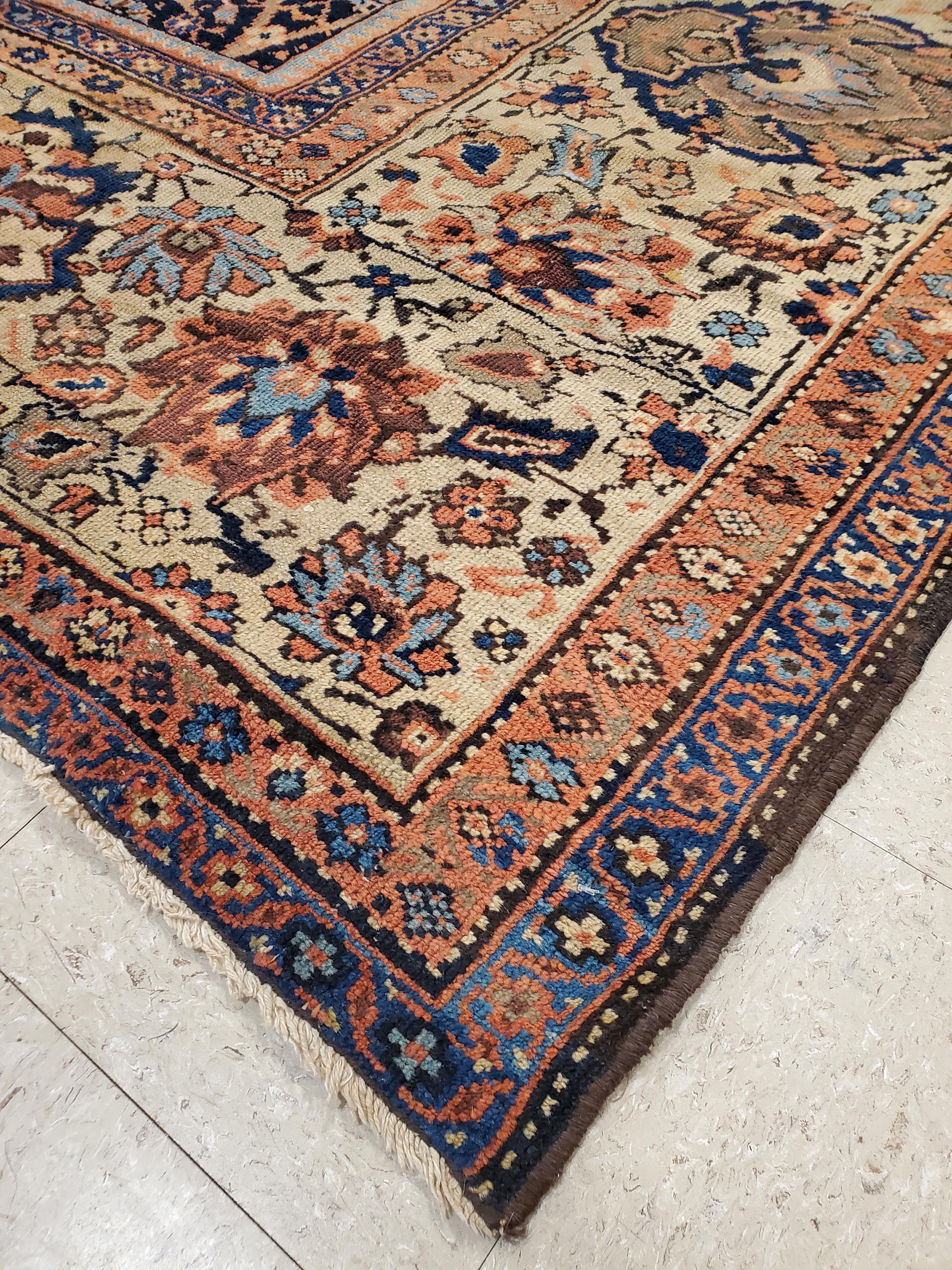 Tapis persan ancien Sultanabad, tapis oriental fait à la main, bleu marine, rouille et or en vente 3