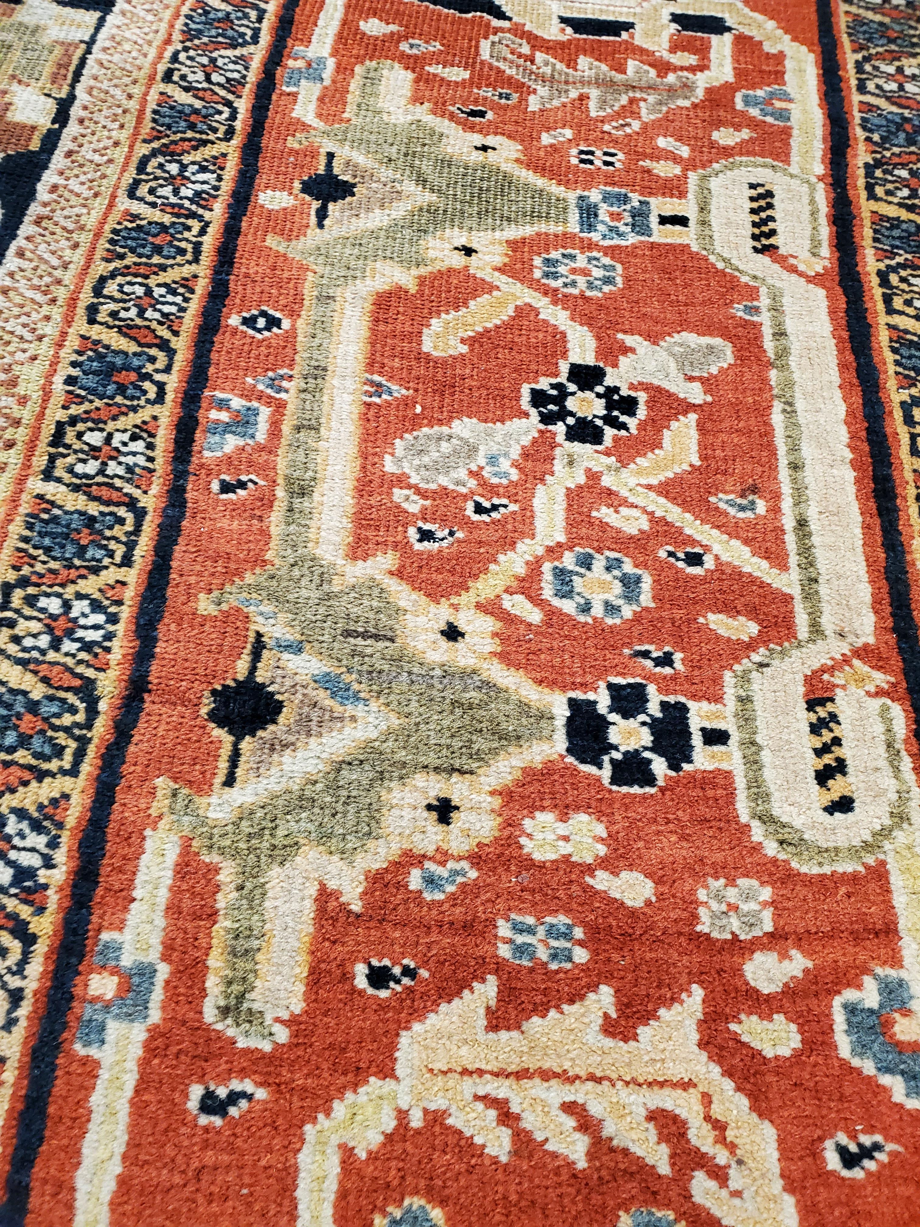 Antique Persian Sultanabad Carpet, Handmade Oriental Rug, Navy Blue, Rust, Gold For Sale 2
