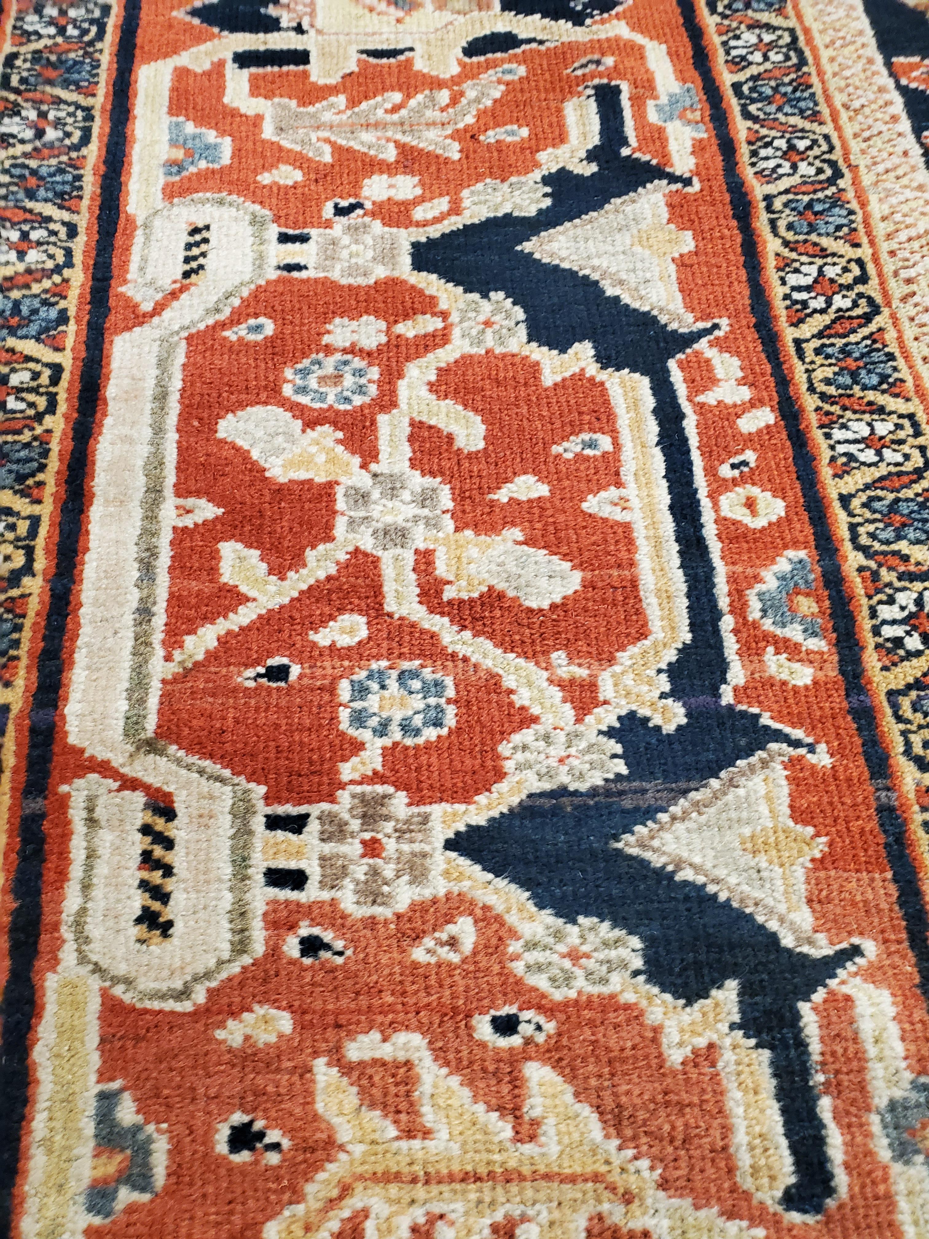 Antique Persian Sultanabad Carpet, Handmade Oriental Rug, Navy Blue, Rust, Gold For Sale 3