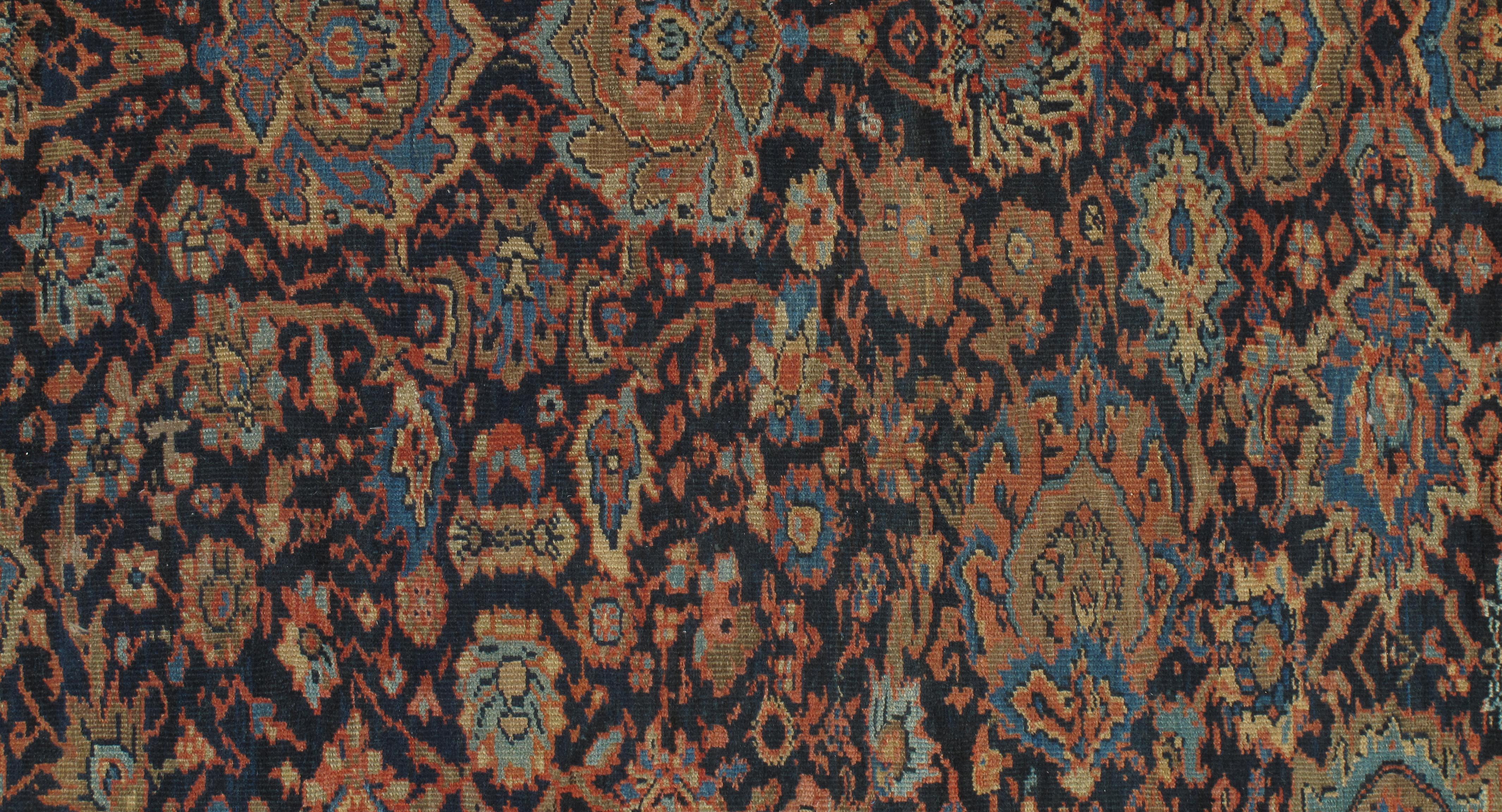 Tapis persan ancien Sultanabad, tapis oriental fait à la main, bleu marine, rouille et or en vente 6