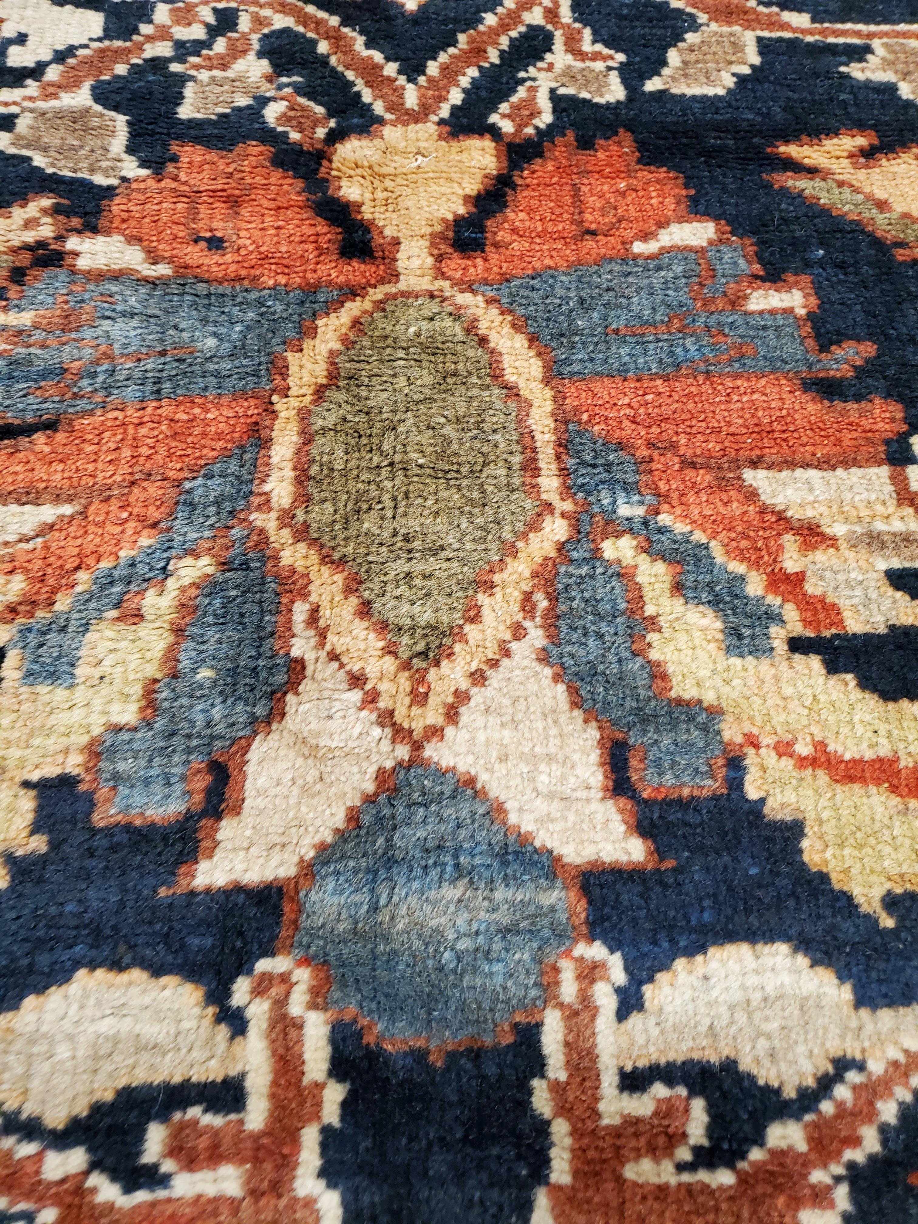 Antique Persian Sultanabad Carpet, Handmade Oriental Rug, Navy Blue, Rust, Gold For Sale 6