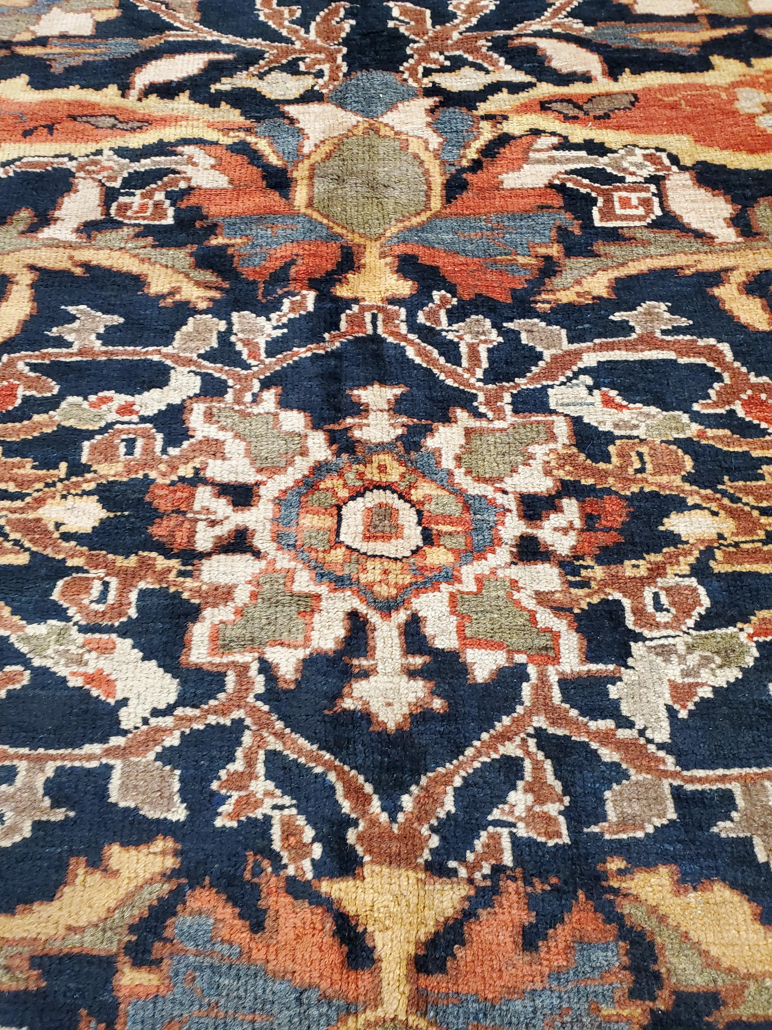 Antique Persian Sultanabad Carpet, Handmade Oriental Rug, Navy Blue, Rust, Gold For Sale 9