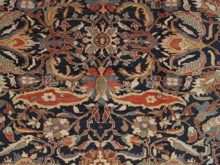 Antique Persian Sultanabad Carpet, Handmade Oriental Rug, Navy Blue