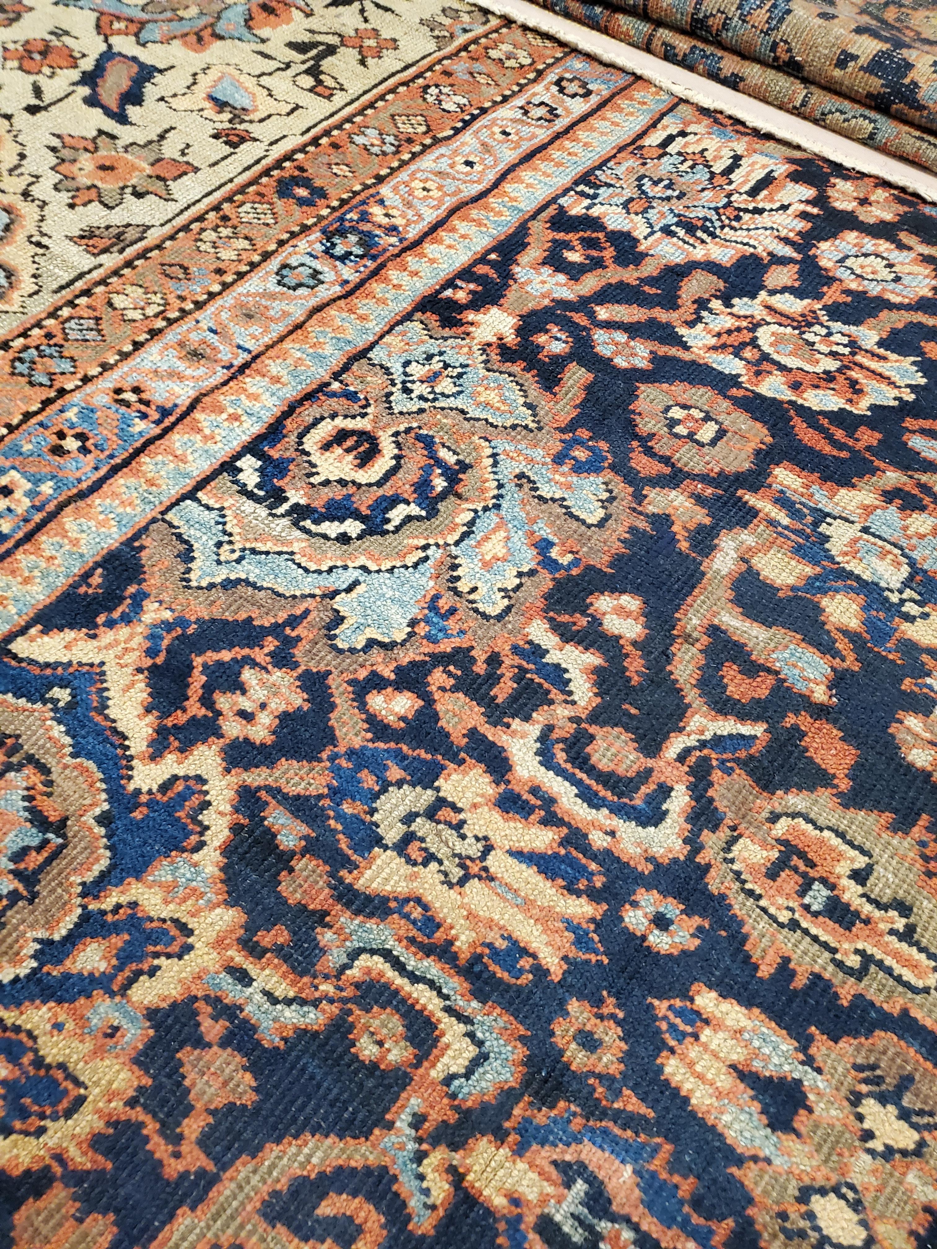 Hand-Knotted Antique Persian Sultanabad Carpet, Handmade Oriental Rug, Navy Blue, Rust, Gold For Sale