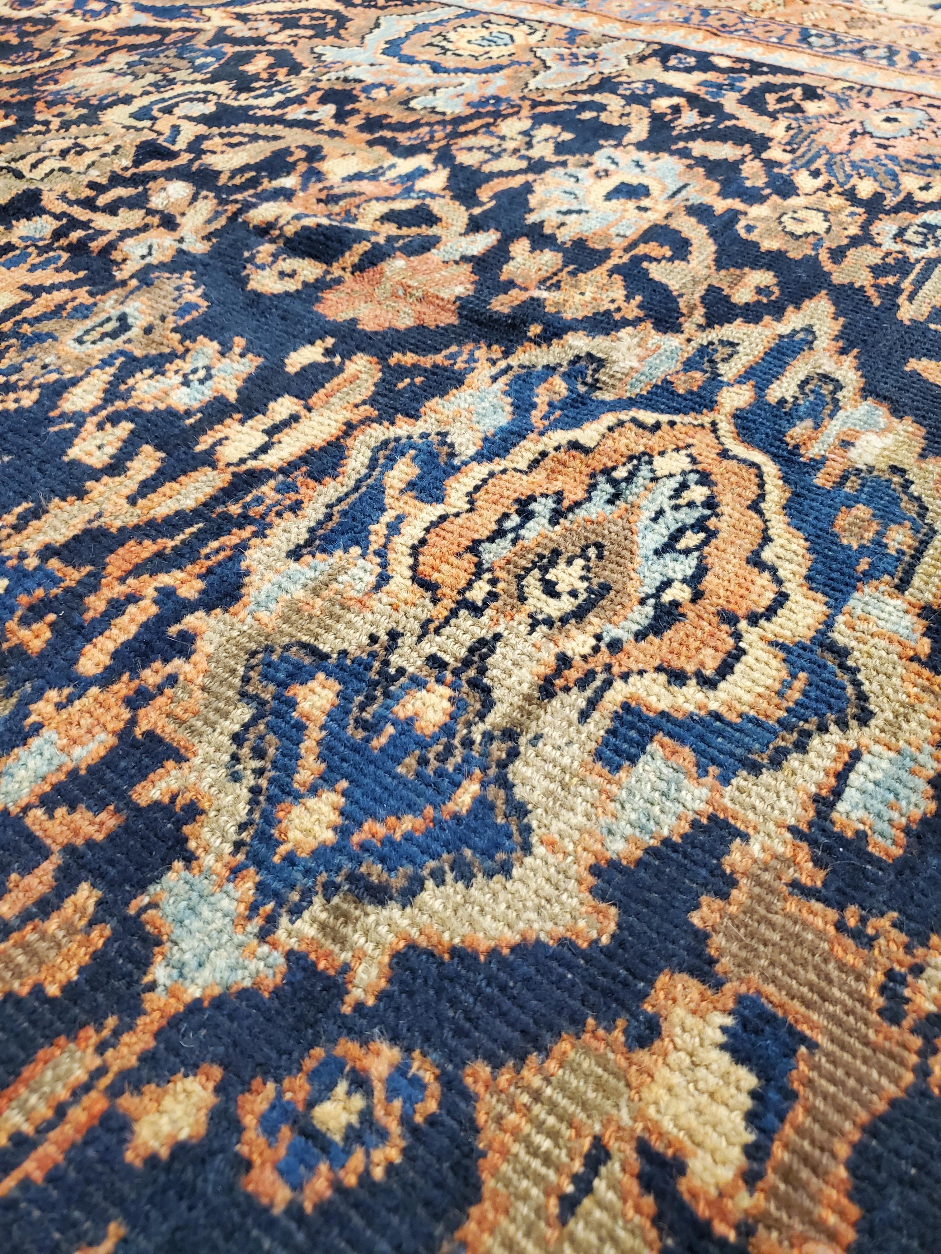 Wool Antique Persian Sultanabad Carpet, Handmade Oriental Rug, Navy Blue, Rust, Gold For Sale