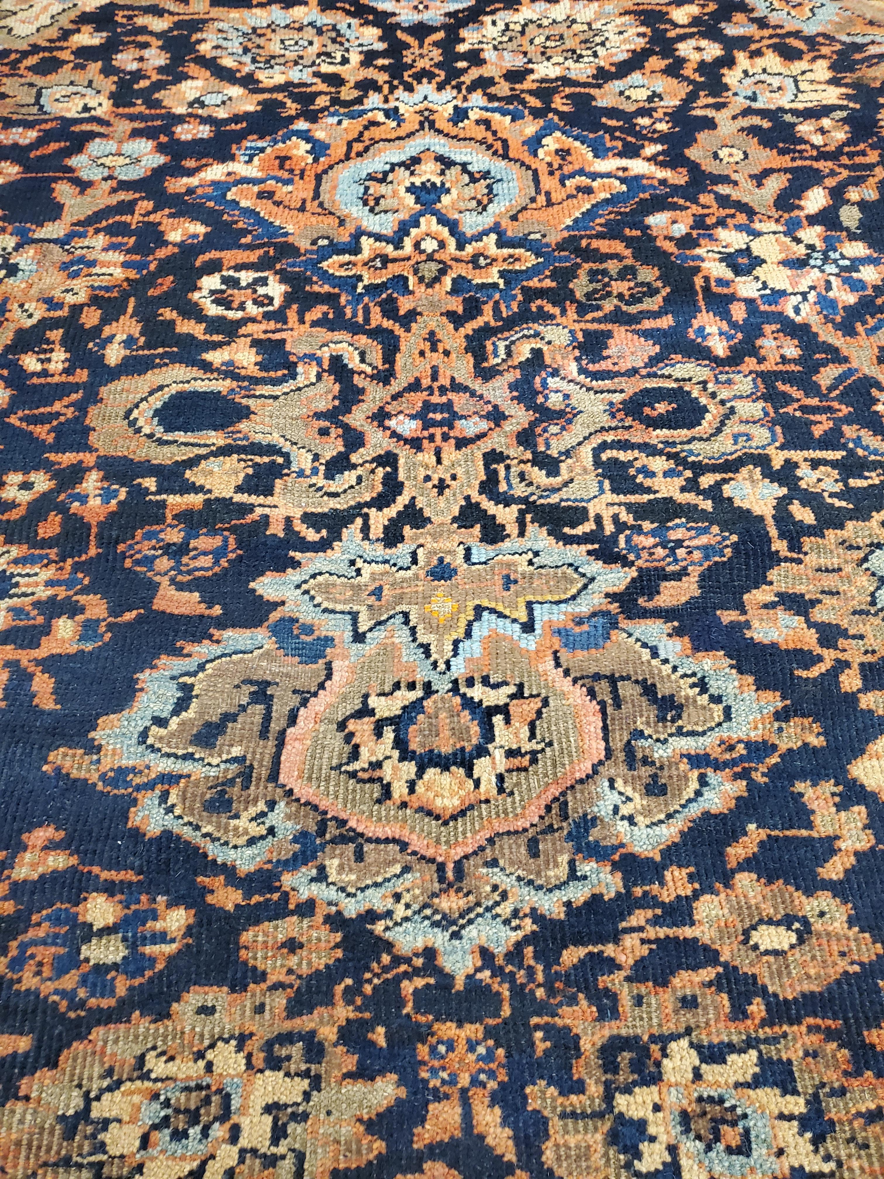 Antique Persian Sultanabad Carpet, Handmade Oriental Rug, Navy Blue, Rust, Gold For Sale 2