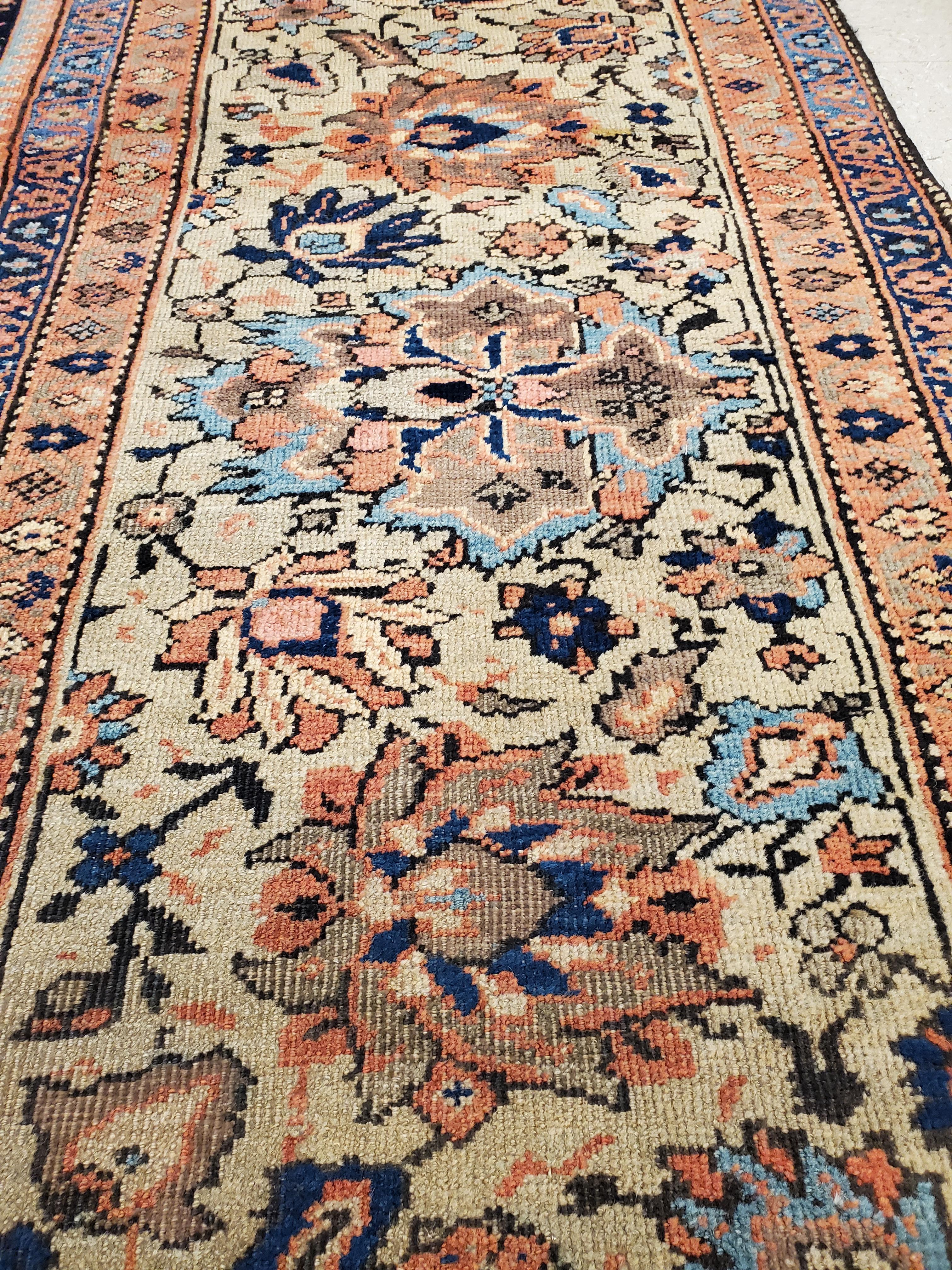 Antique Persian Sultanabad Carpet, Handmade Oriental Rug, Navy Blue, Rust, Gold For Sale 3