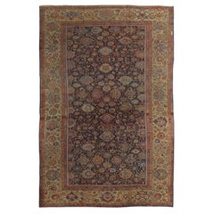 Antiker persischer Sultanabad-Teppich, handgefertigter orientalischer Teppich, Marineblau, Rost, Gold