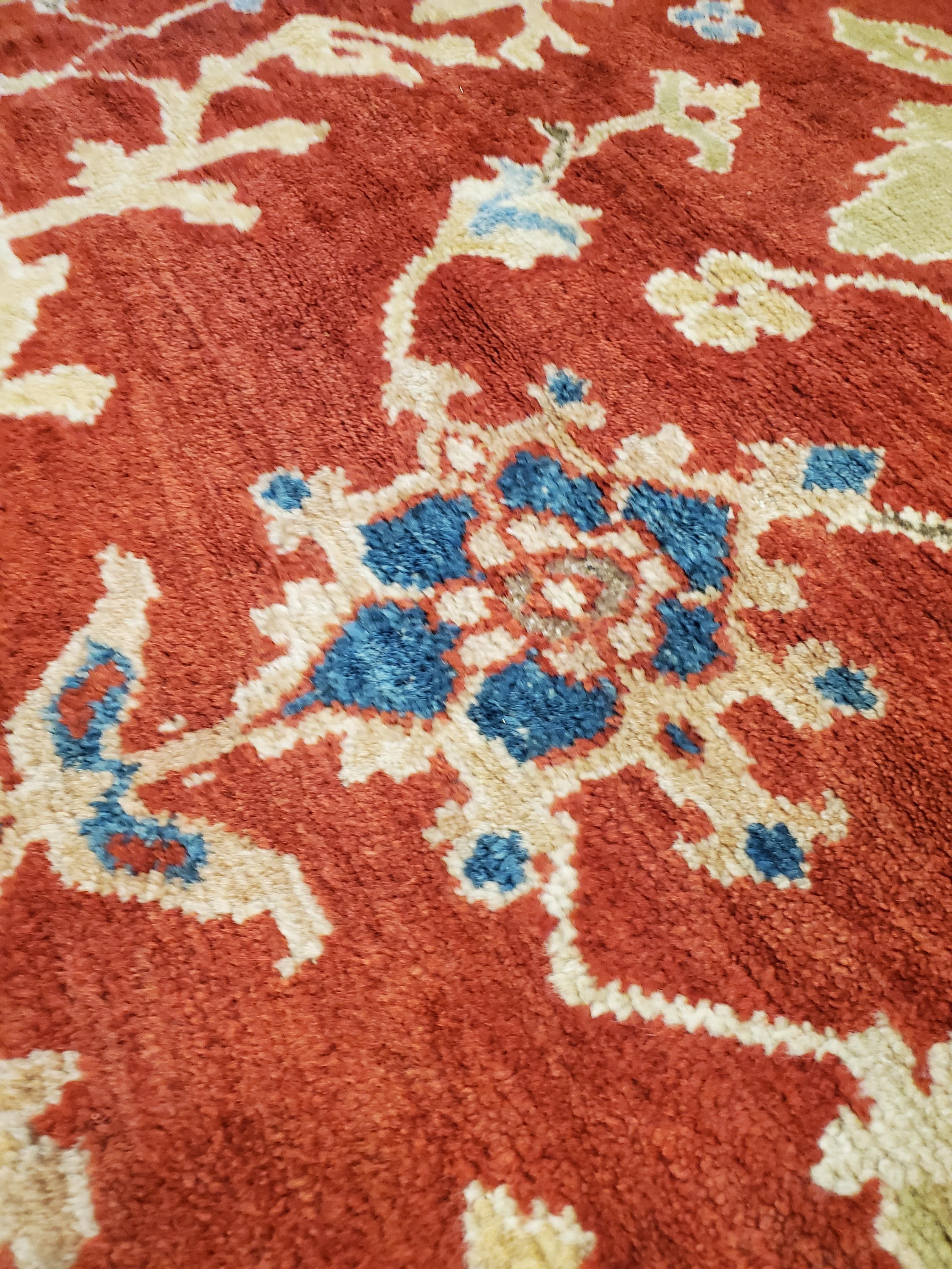 Antique Persian Sultanabad Carpet, Handmade Oriental Rug, Red, Light Blue & Gold For Sale 4