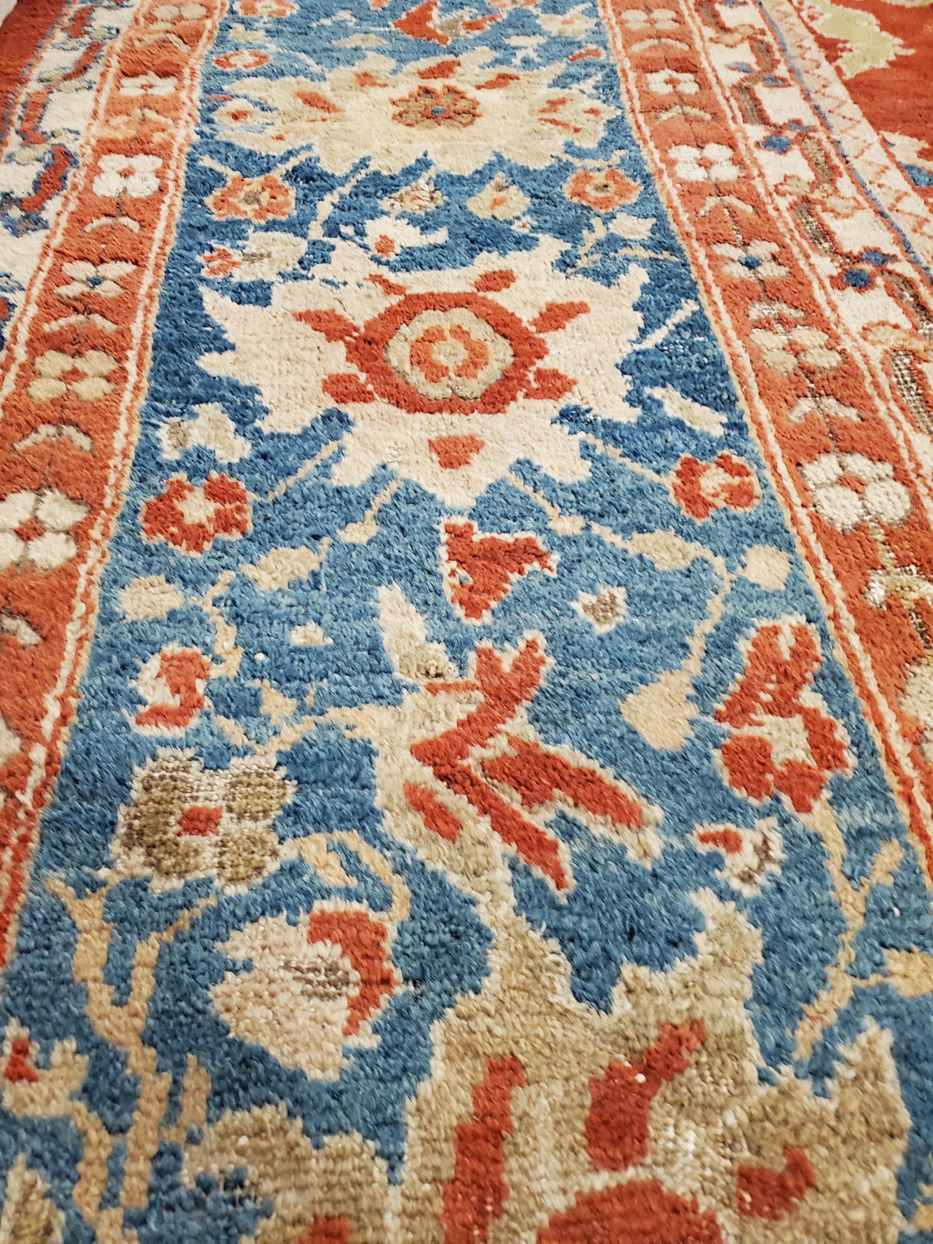 Antique Persian Sultanabad Carpet, Handmade Oriental Rug, Red, Light Blue & Gold For Sale 5