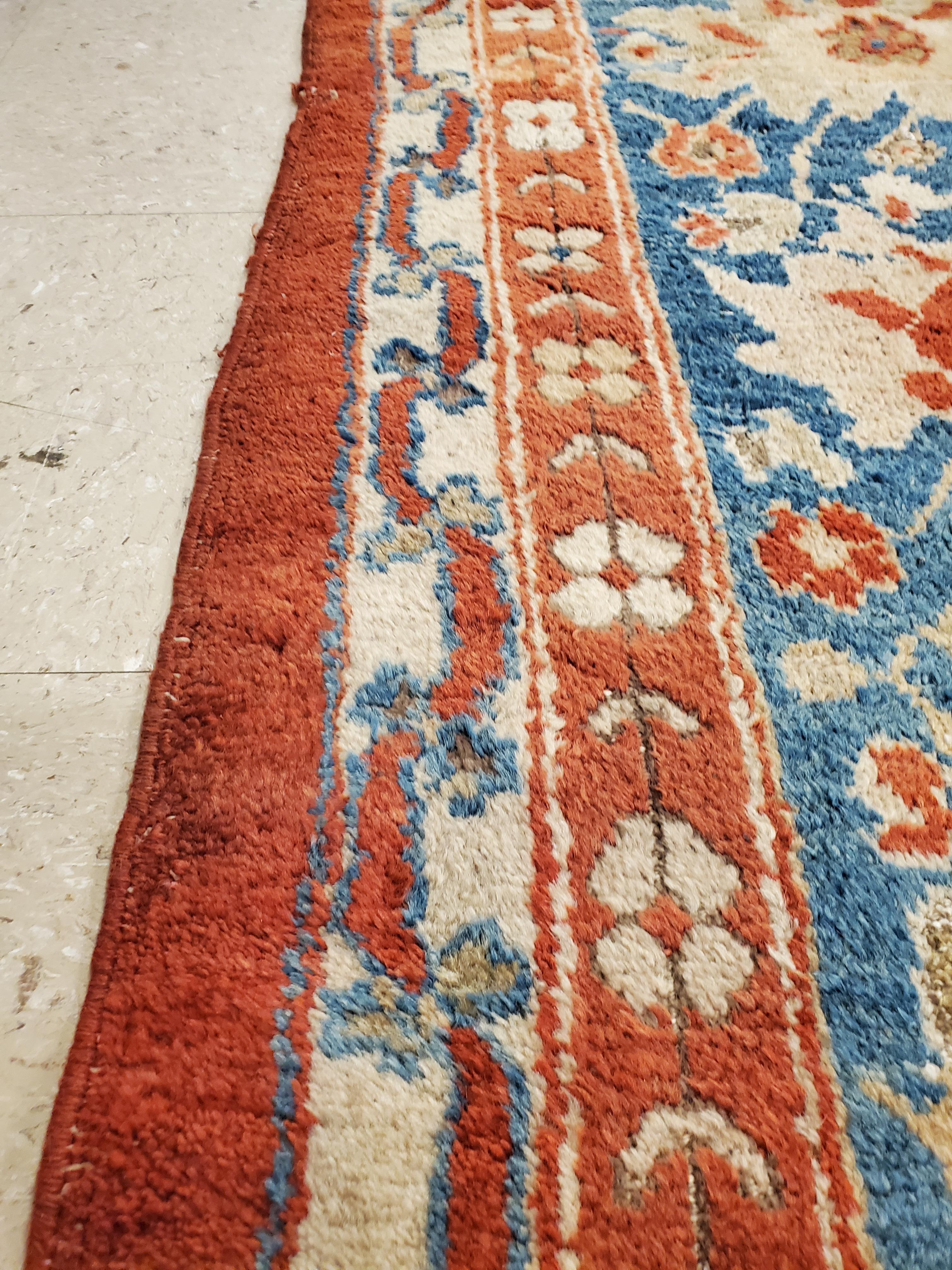 Antique Persian Sultanabad Carpet, Handmade Oriental Rug, Red, Light Blue & Gold For Sale 6