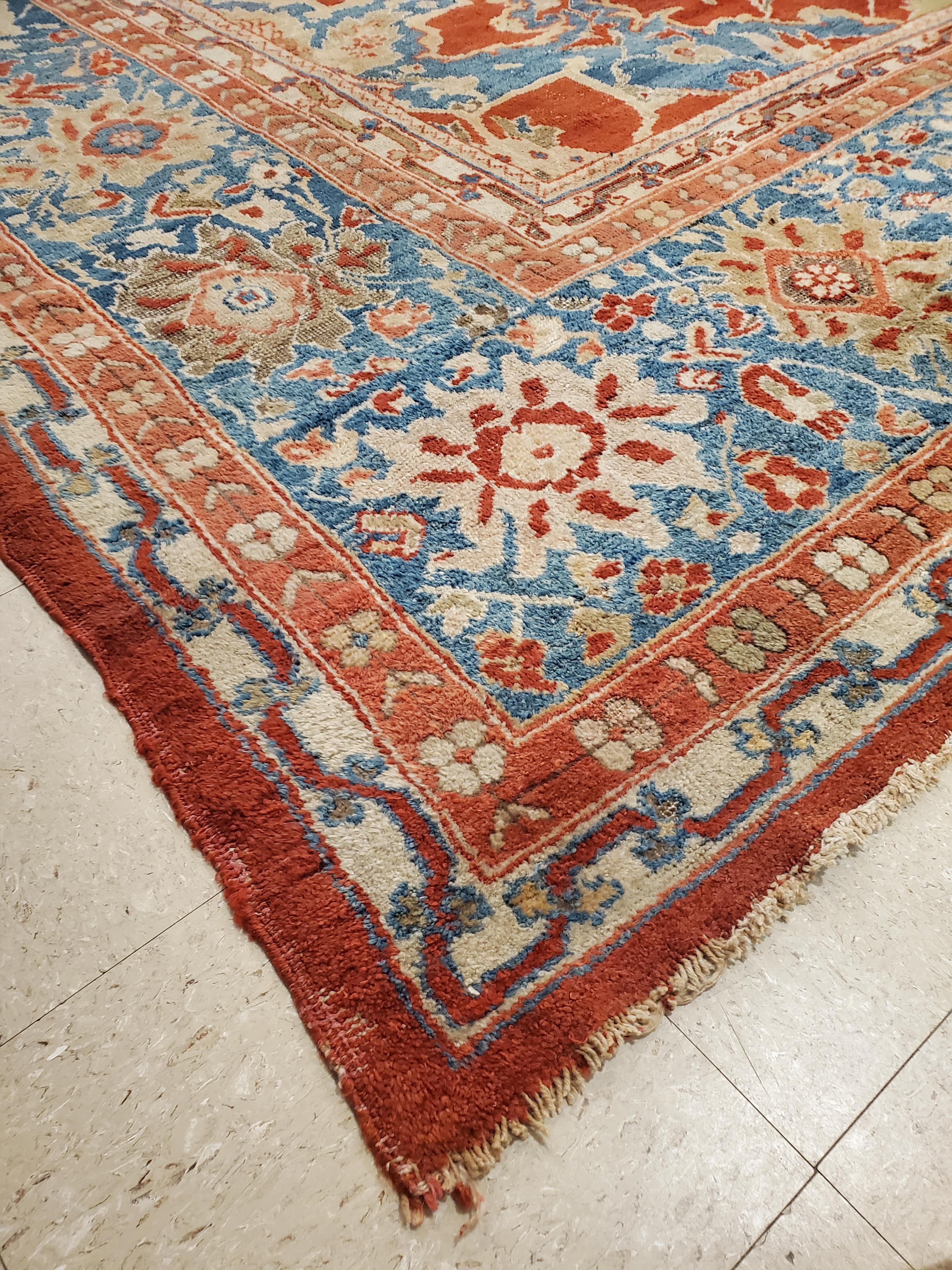 Antique Persian Sultanabad Carpet, Handmade Oriental Rug, Red, Light Blue & Gold For Sale 7