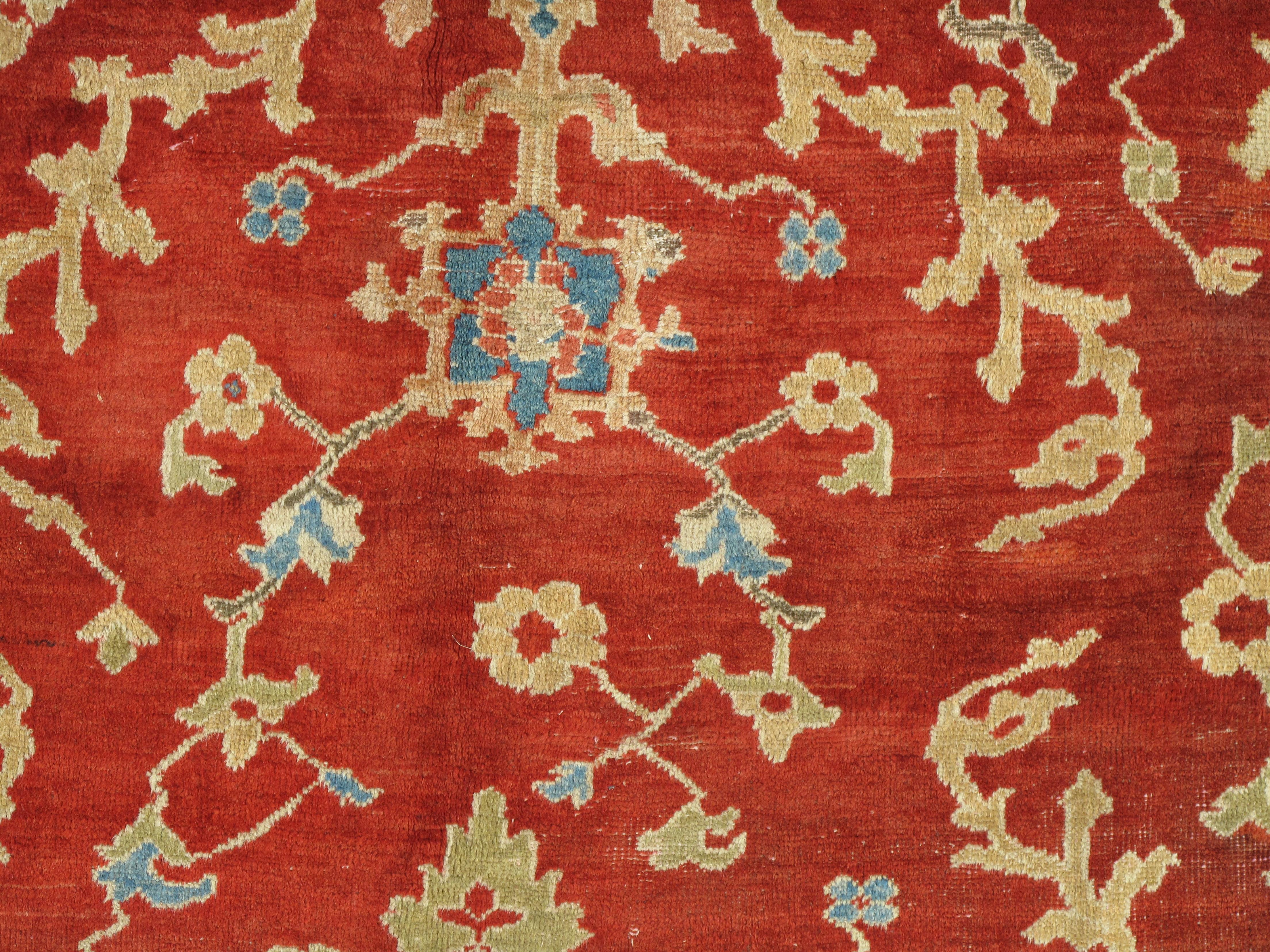 Antique Persian Sultanabad Carpet, Handmade Oriental Rug, Red, Light Blue & Gold For Sale 8