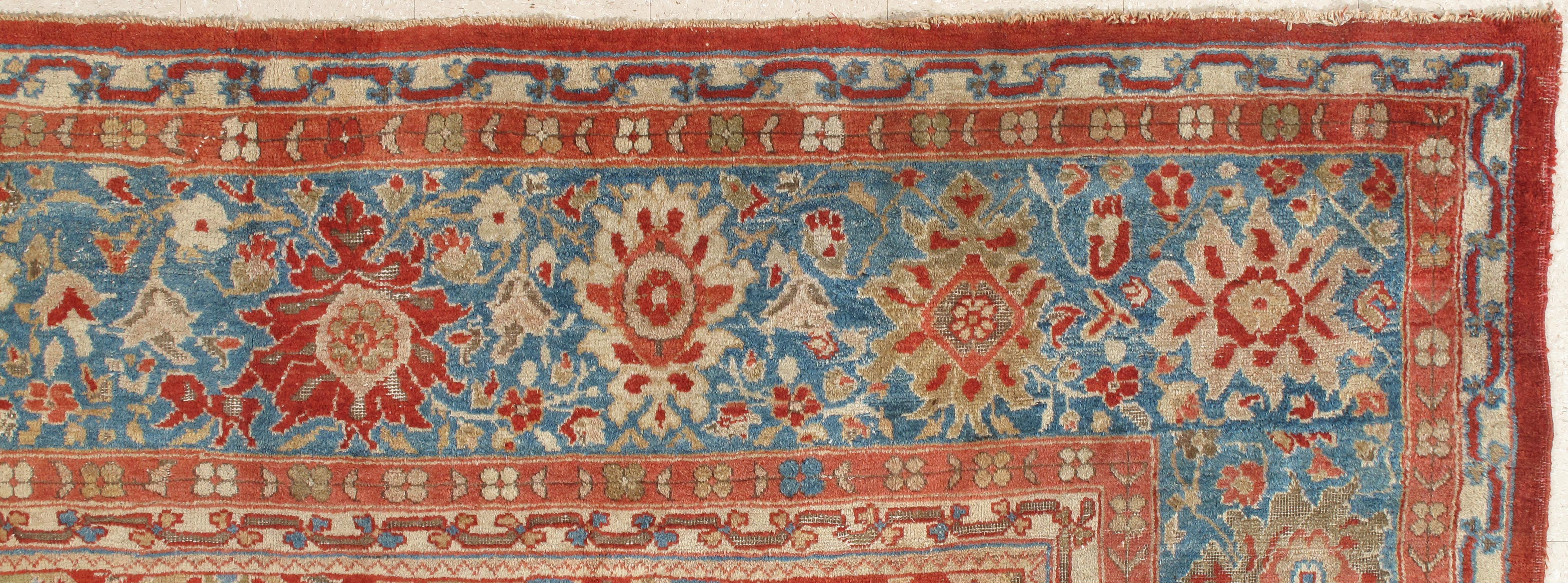 Hand-Knotted Antique Persian Sultanabad Carpet, Handmade Oriental Rug, Red, Light Blue & Gold For Sale