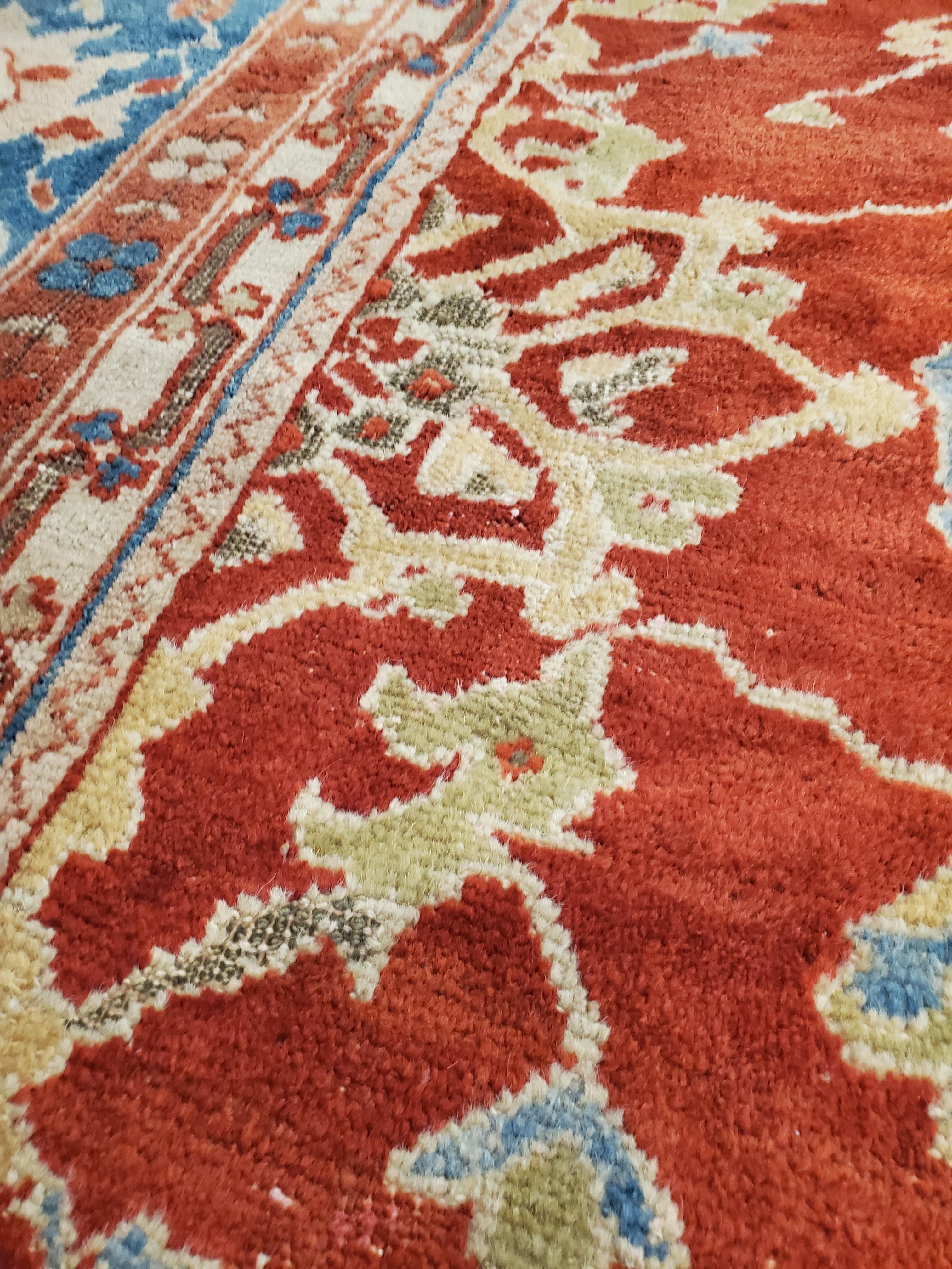 Antique Persian Sultanabad Carpet, Handmade Oriental Rug, Red, Light Blue & Gold For Sale 2