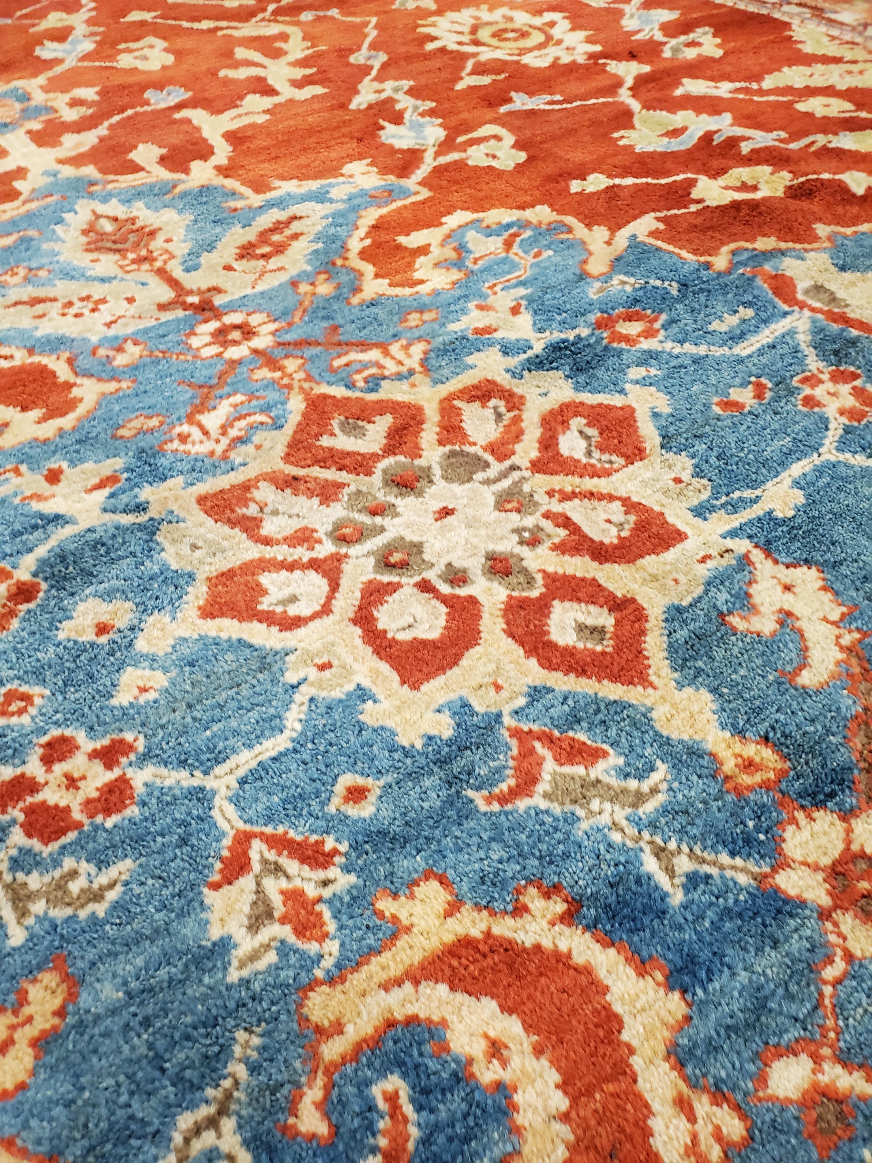 Antique Persian Sultanabad Carpet, Handmade Oriental Rug, Red, Light Blue & Gold For Sale 3