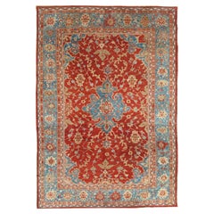 Antique Persian Sultanabad Carpet, Handmade Oriental Rug, Red, Light Blue & Gold