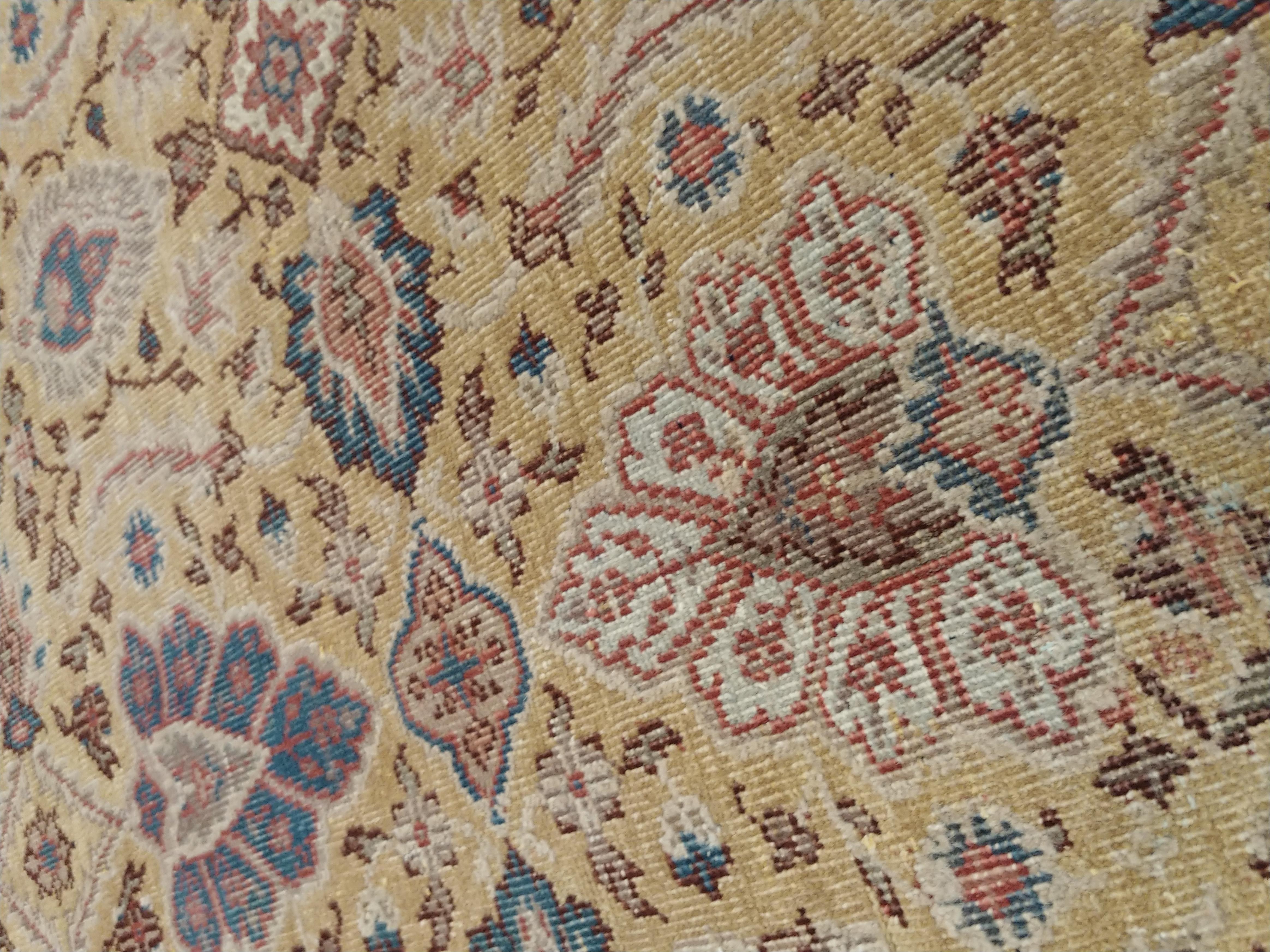 19th Century Antique Persian Sultanabad Carpet Handmade Soft Yellow Ground All Over Design For Sale
