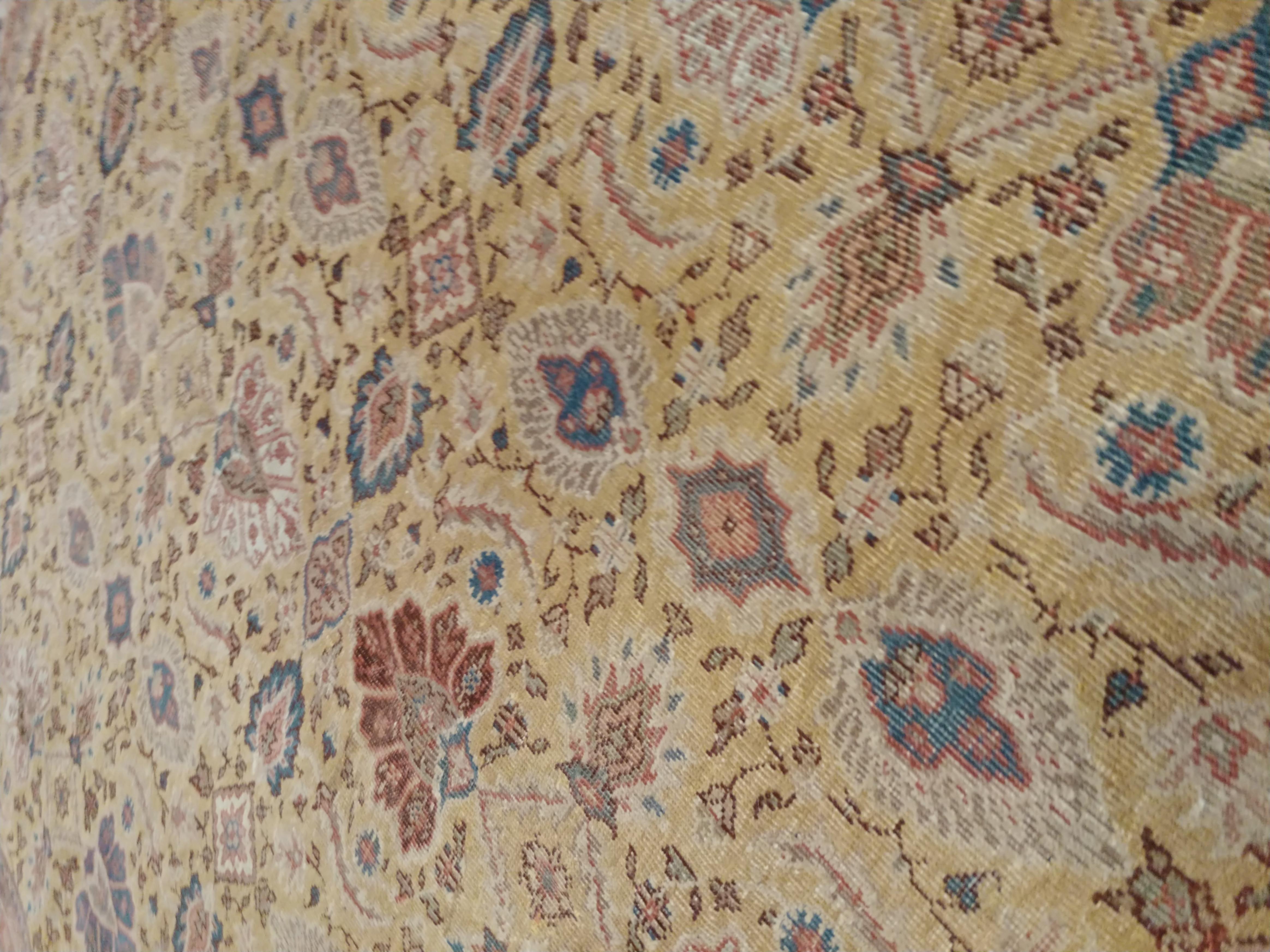 Wool Antique Persian Sultanabad Carpet Handmade Soft Yellow Ground All Over Design For Sale