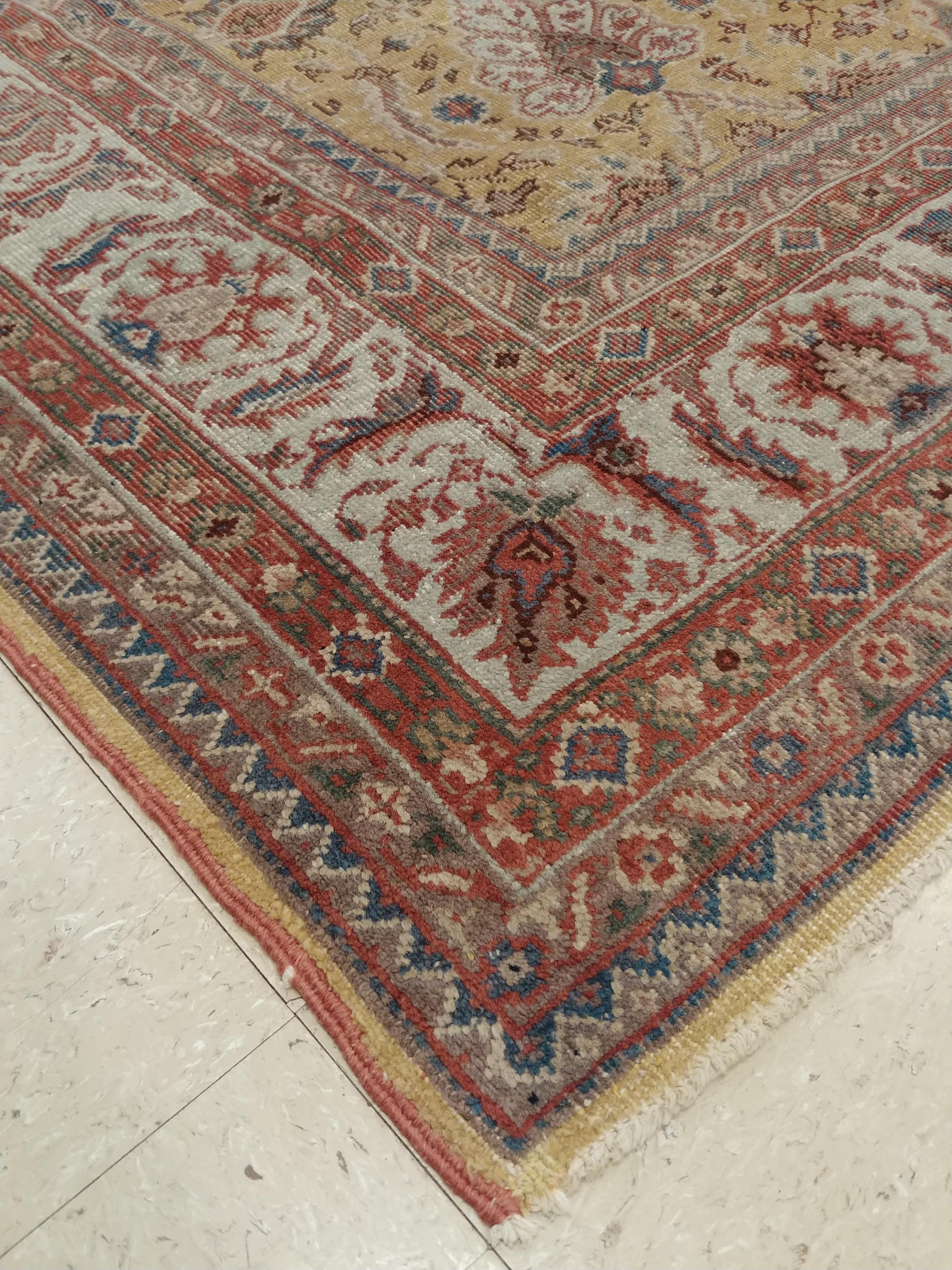 Antique Persian Sultanabad Carpet Handmade Soft Yellow Ground All Over Design For Sale 1