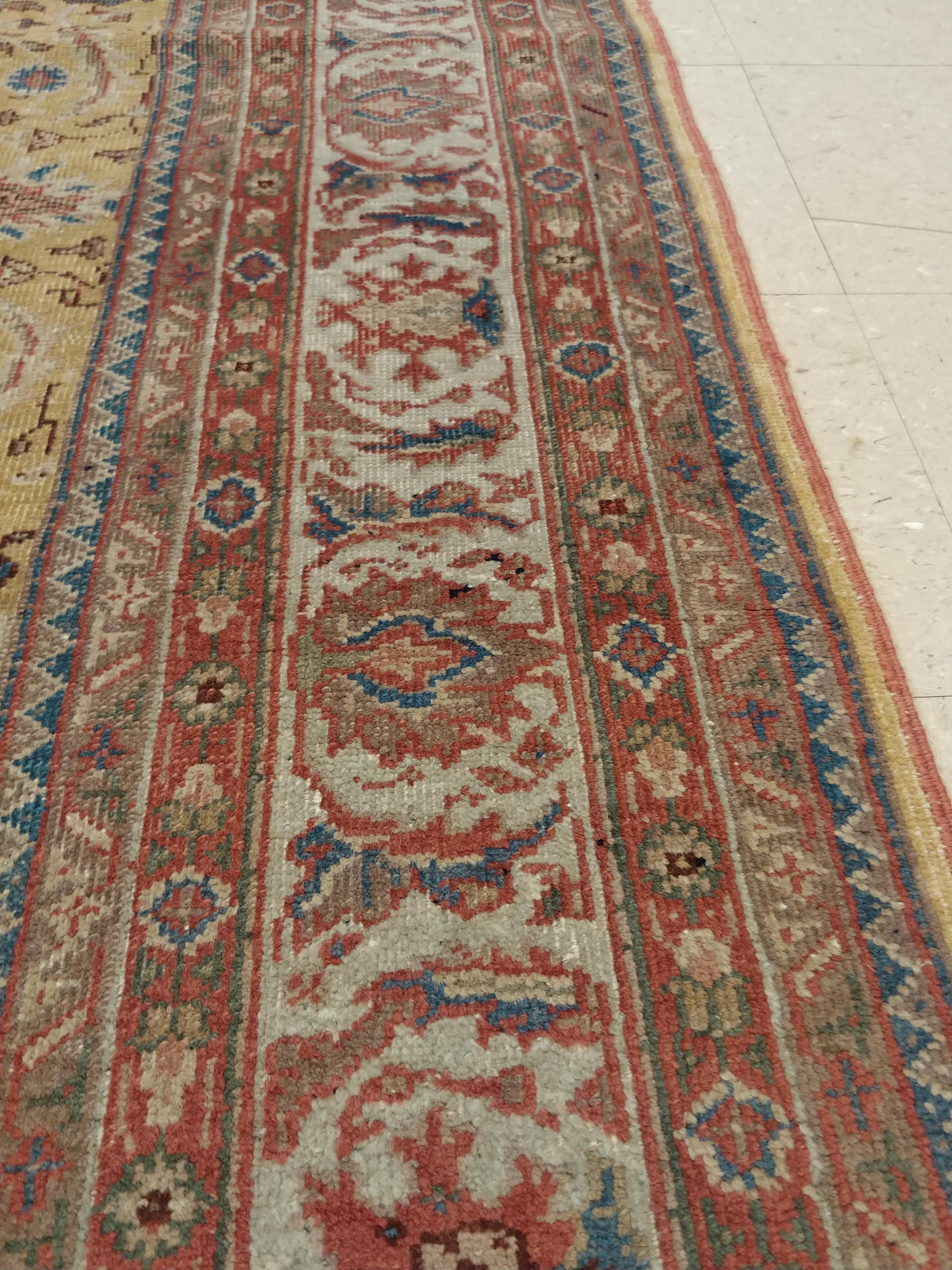 Antique Persian Sultanabad Carpet Handmade Soft Yellow Ground All Over Design For Sale 2