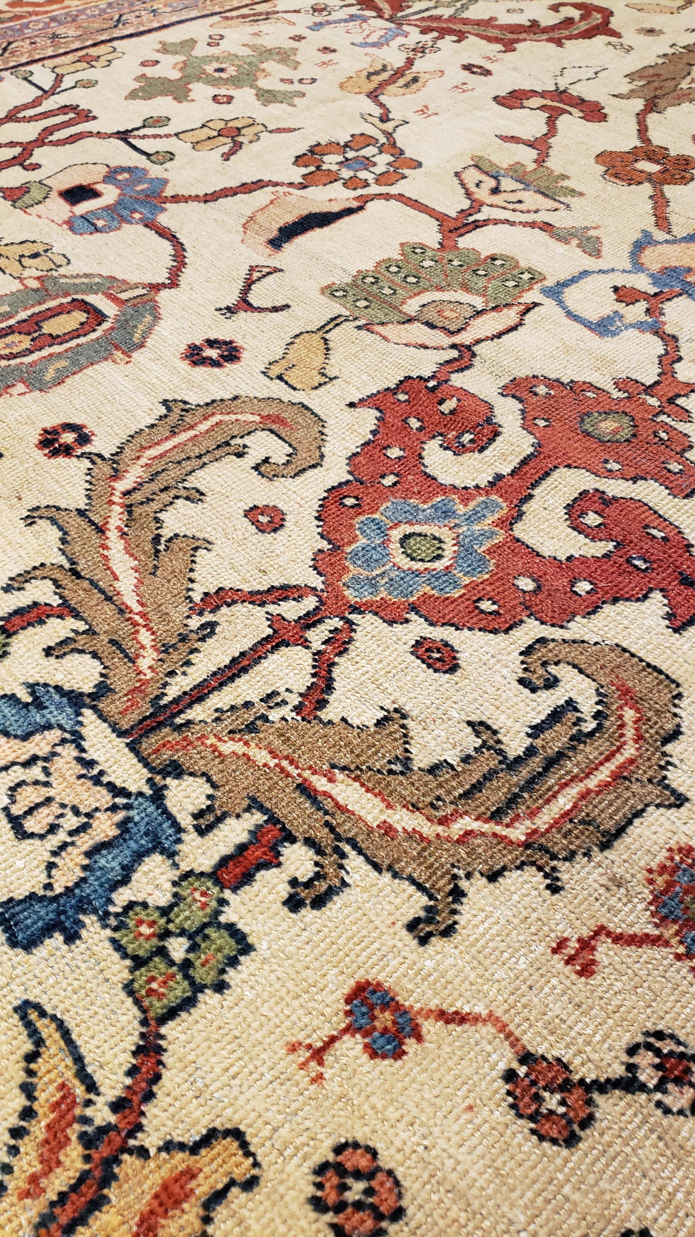 Antique Persian Sultanabad Carpet Ivory, Red, Light Blue, and Green For Sale 3