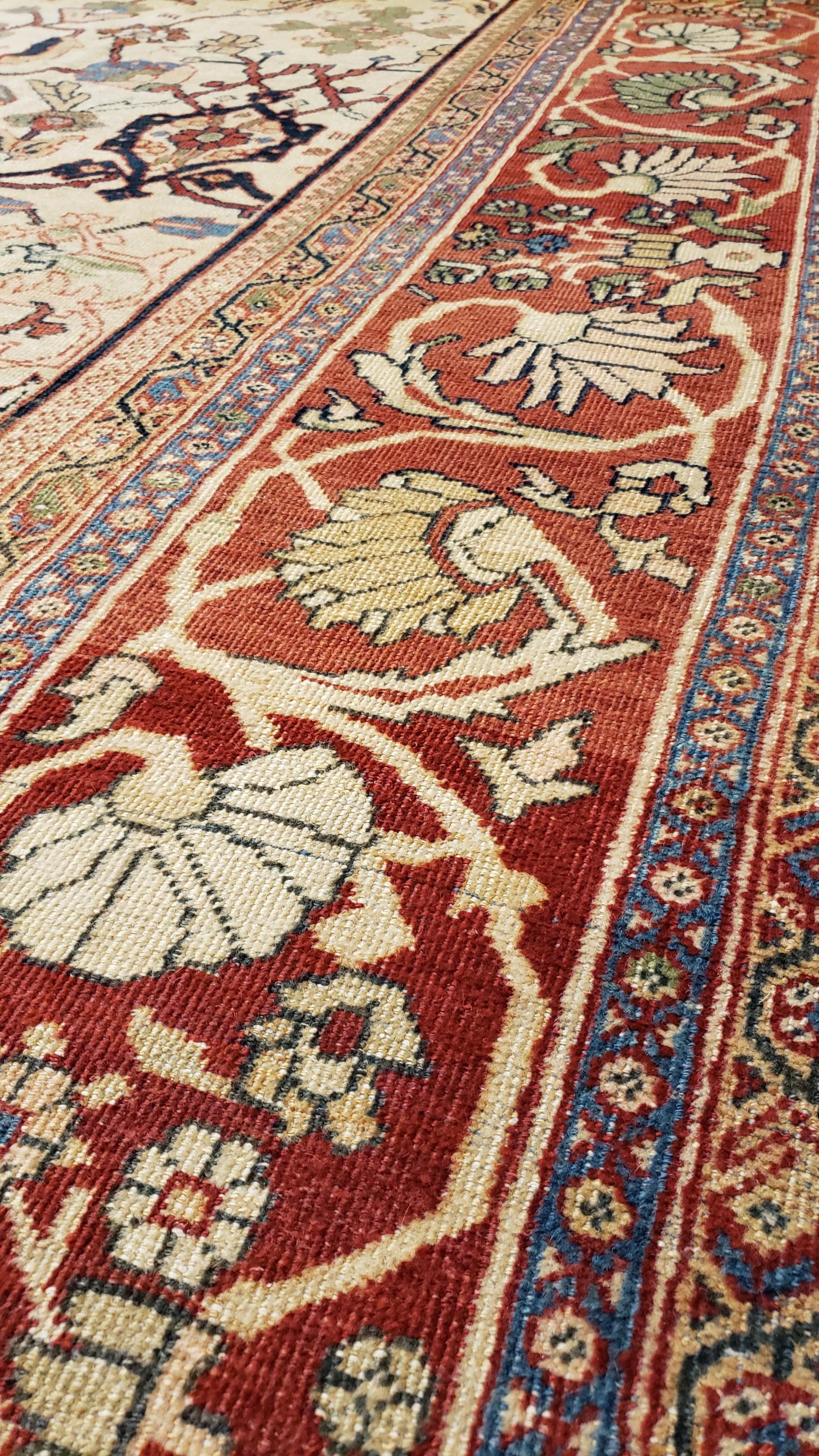 Antique Persian Sultanabad Carpet Ivory, Red, Light Blue, and Green For Sale 4