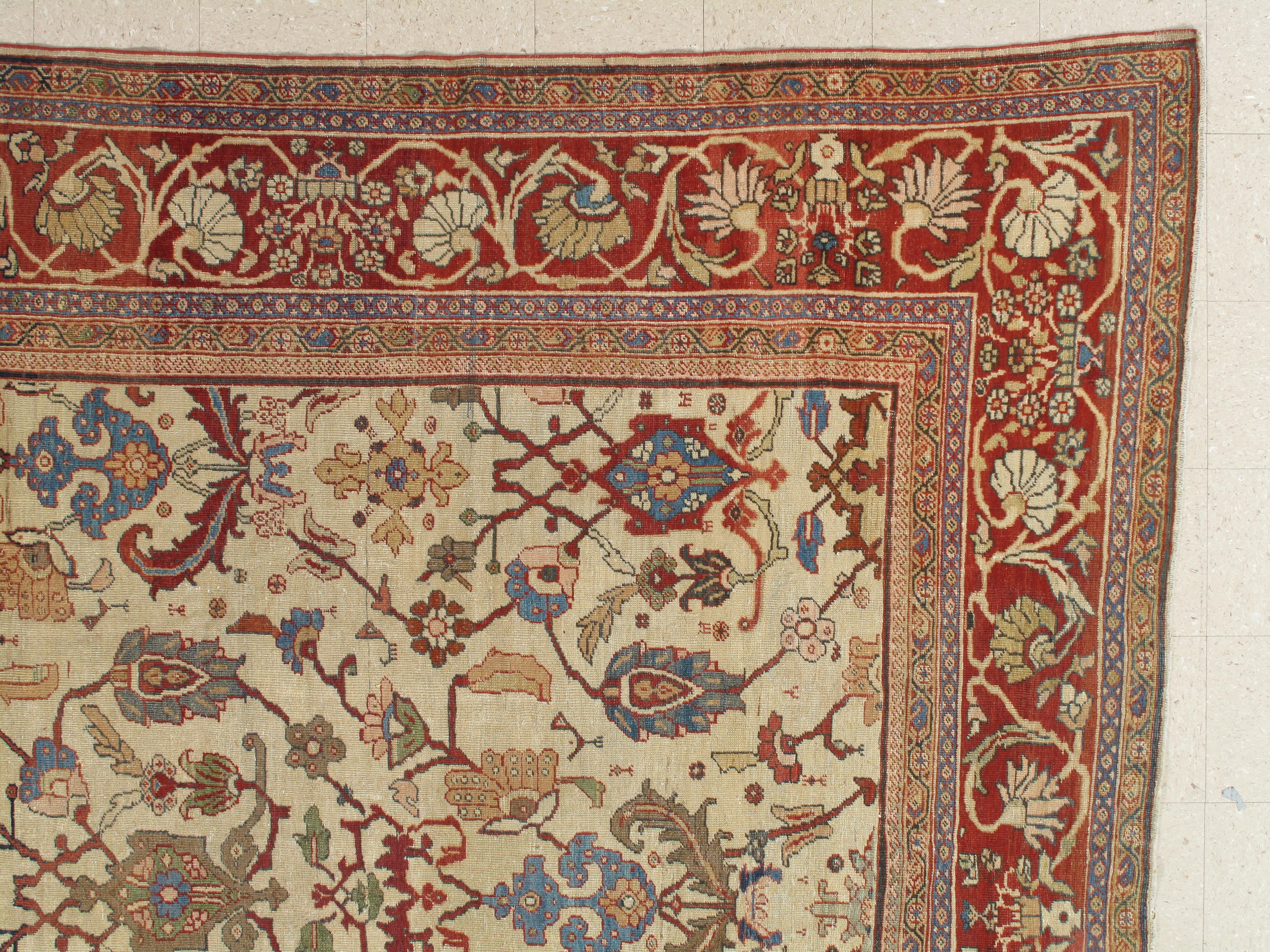 Antique Persian Sultanabad Carpet Ivory, Red, Light Blue, and Green For Sale 5