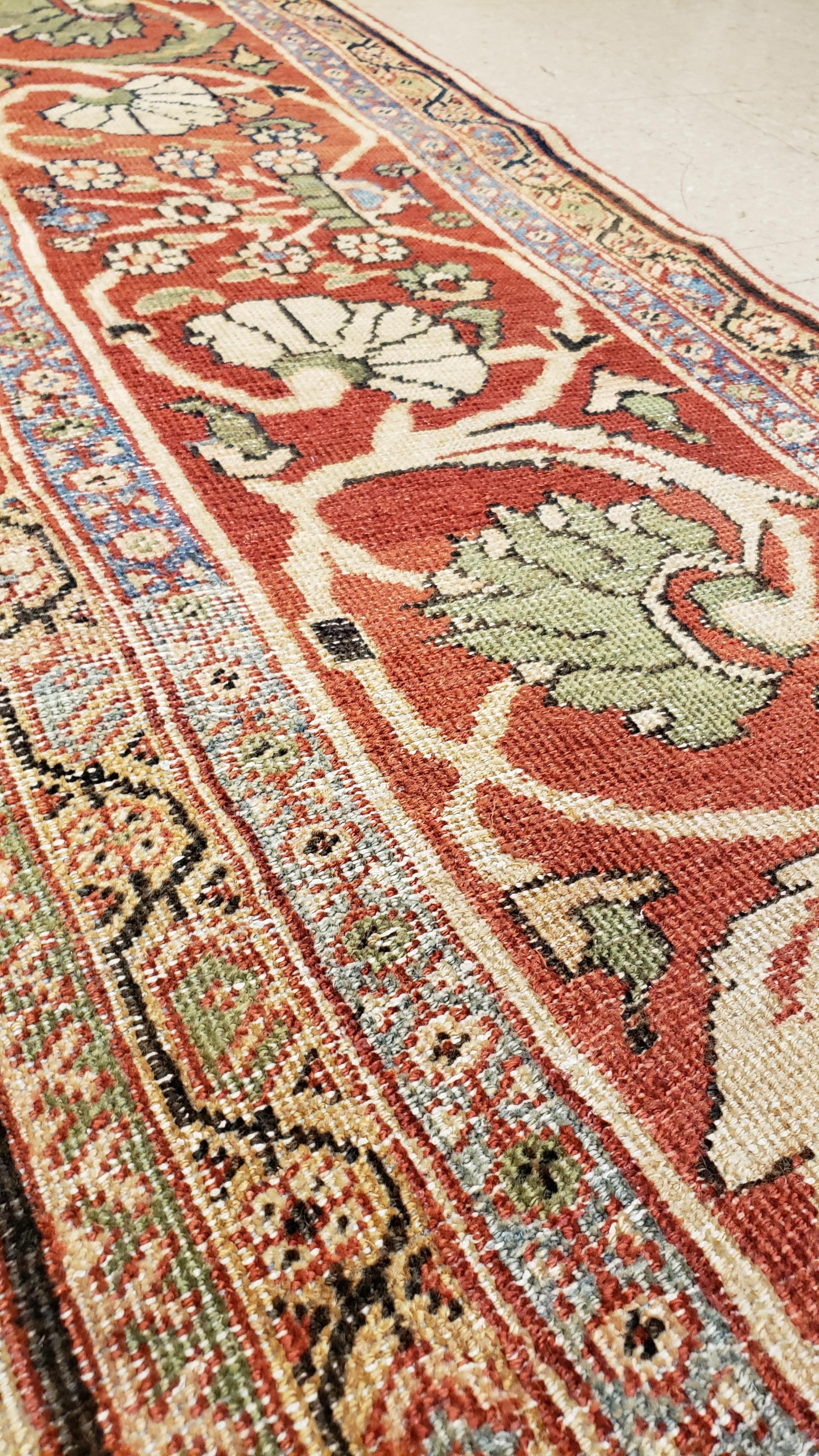 Hand-Knotted Antique Persian Sultanabad Carpet Ivory, Red, Light Blue, and Green For Sale