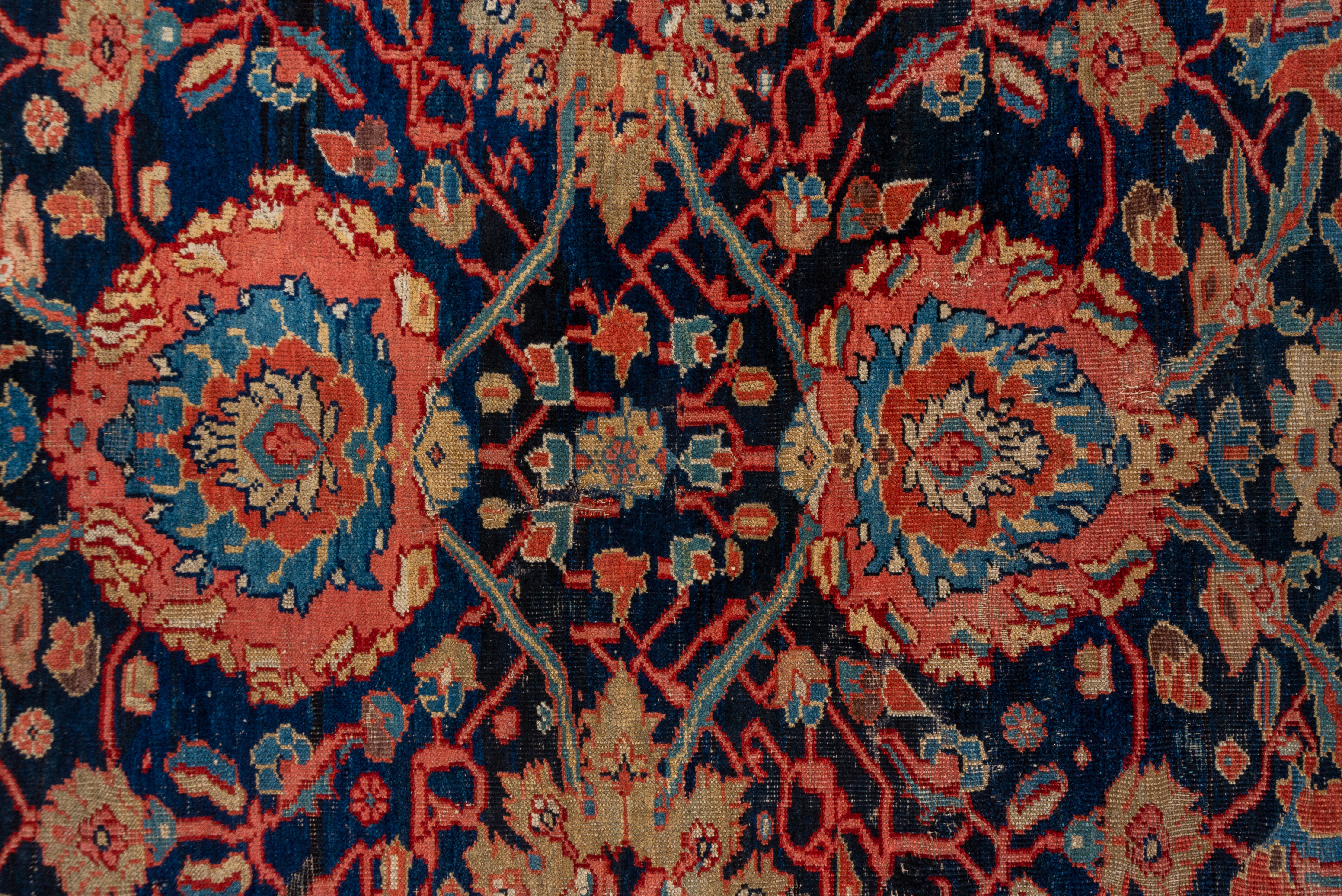 Hand-Knotted Antique Persian Sultanabad Carpet, Navy Field,  Bright Borders